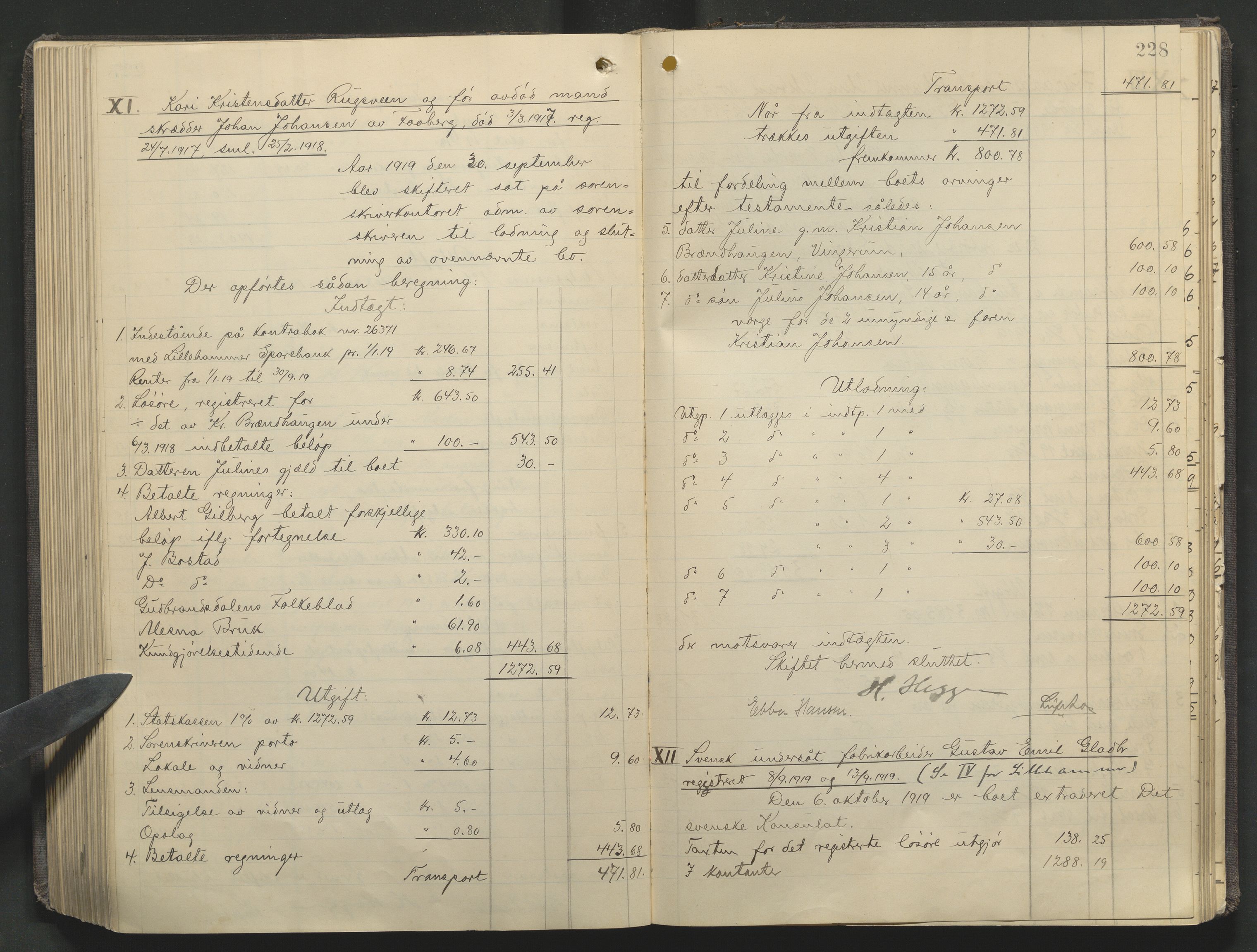 Sør-Gudbrandsdal tingrett, SAH/TING-004/J/Ja/Jae/L0002: Skifteutlodningsprotokoll - landet, 1912-1921, p. 228