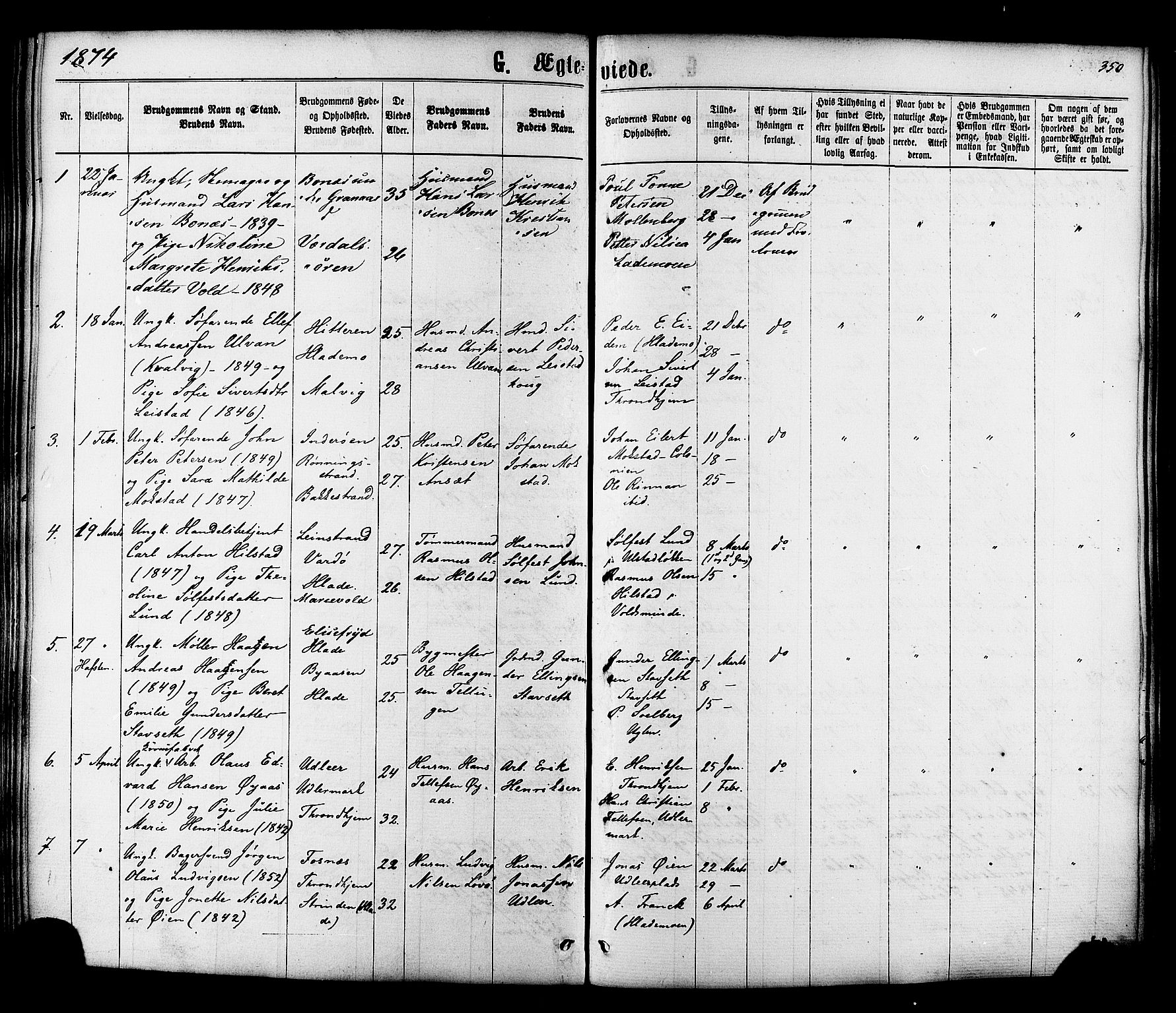 Ministerialprotokoller, klokkerbøker og fødselsregistre - Sør-Trøndelag, AV/SAT-A-1456/606/L0293: Parish register (official) no. 606A08, 1866-1877, p. 350