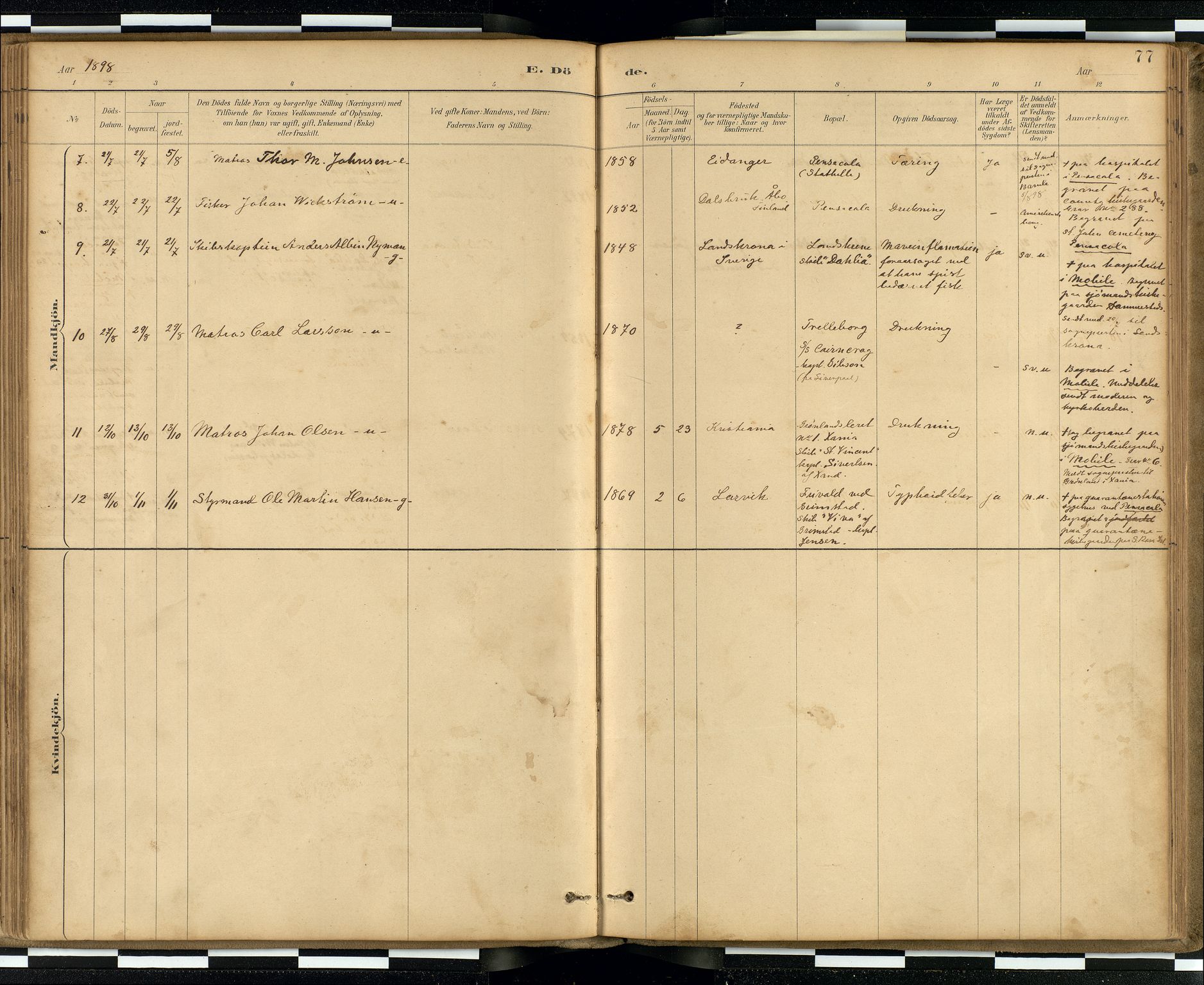 Den norske sjømannsmisjon i utlandet / Quebec (Canada) samt Pensacola--Savannah-Mobile-New Orleans-Gulfport (Gulfhamnene i USA), SAB/SAB/PA-0114/H/Ha/L0001: Parish register (official) no. A 1, 1887-1924, p. 76b-77a