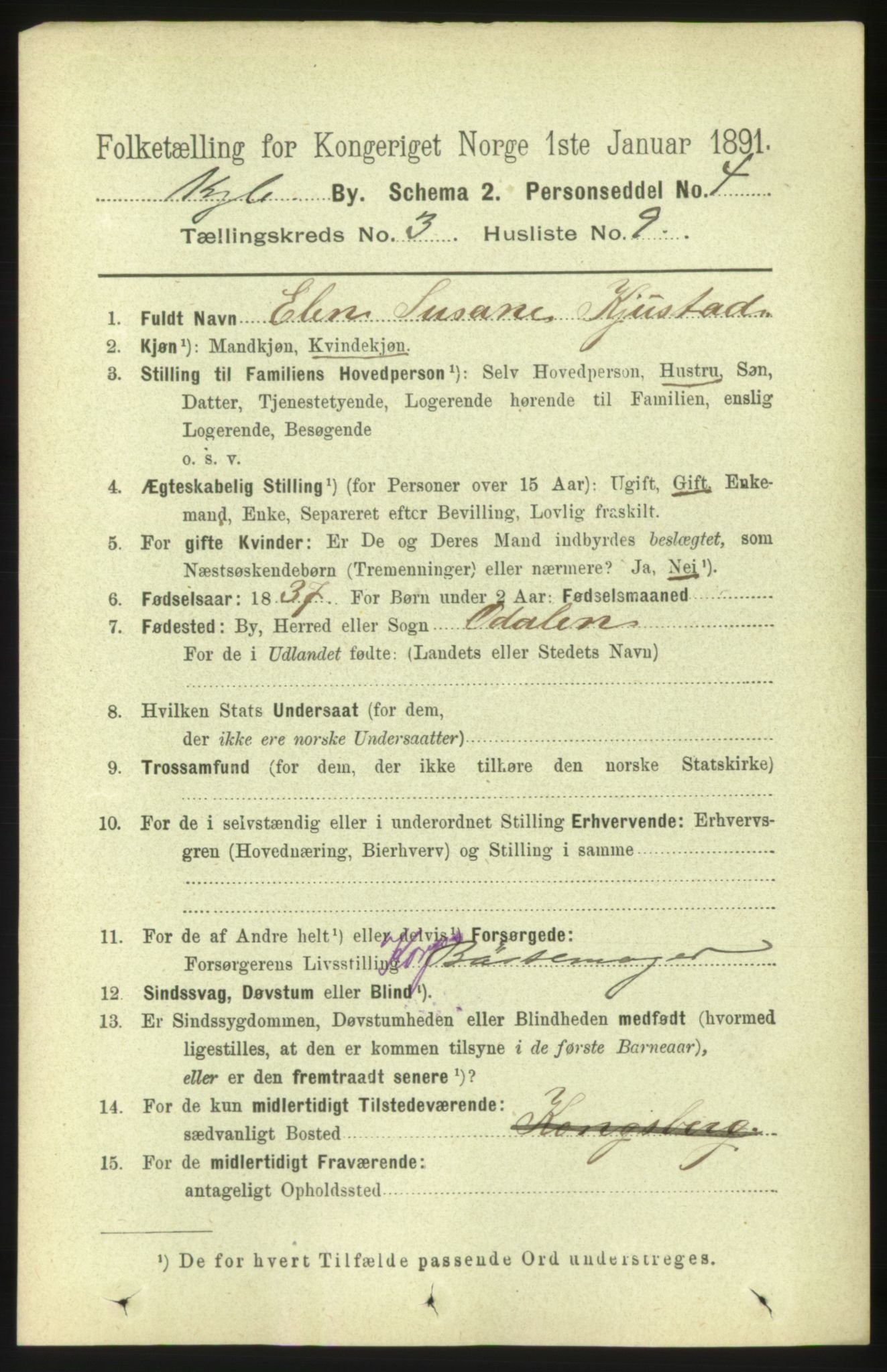 RA, 1891 census for 0604 Kongsberg, 1891, p. 2848