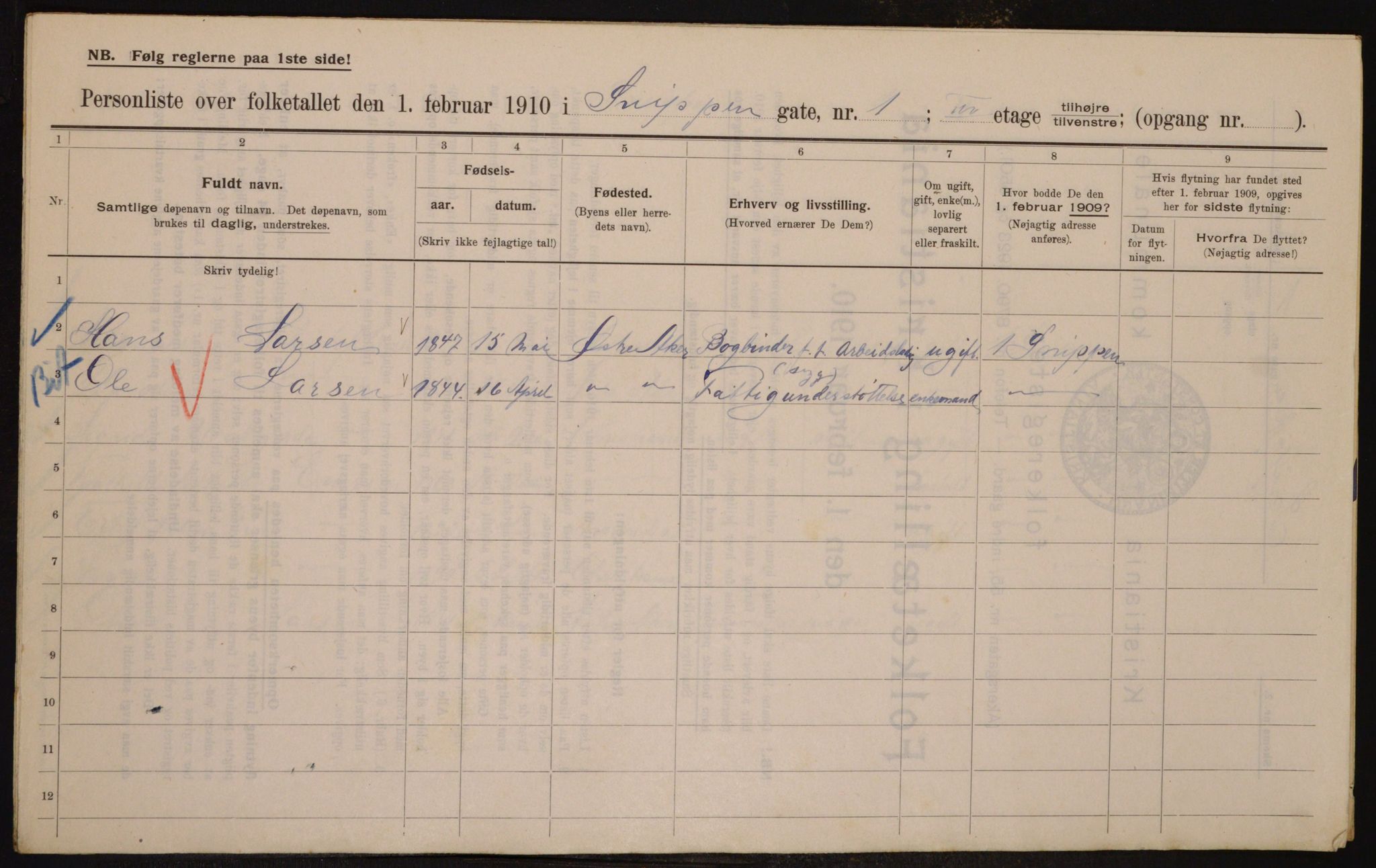 OBA, Municipal Census 1910 for Kristiania, 1910, p. 93386