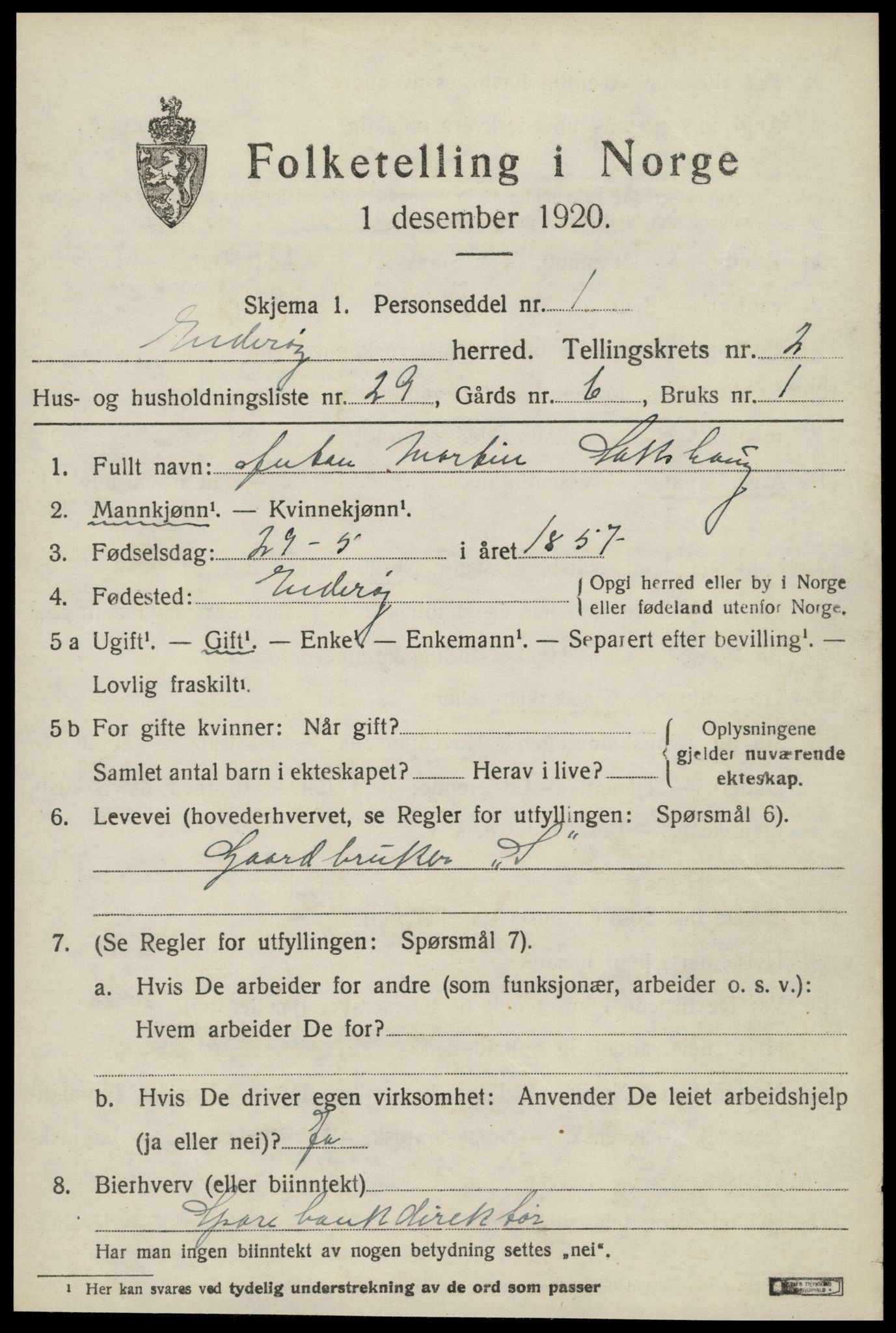 SAT, 1920 census for Inderøy, 1920, p. 2137