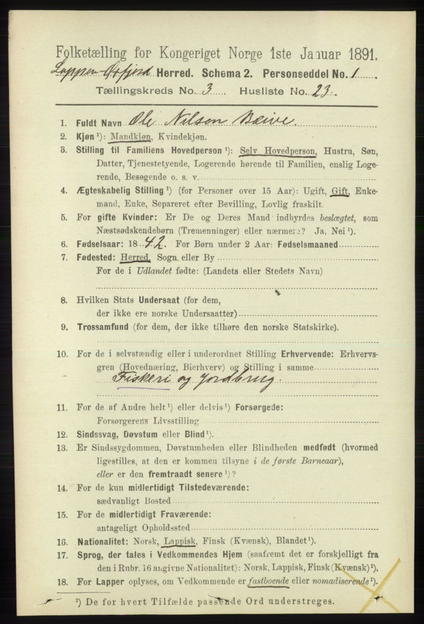 RA, 1891 census for 2014 Loppa, 1891, p. 800