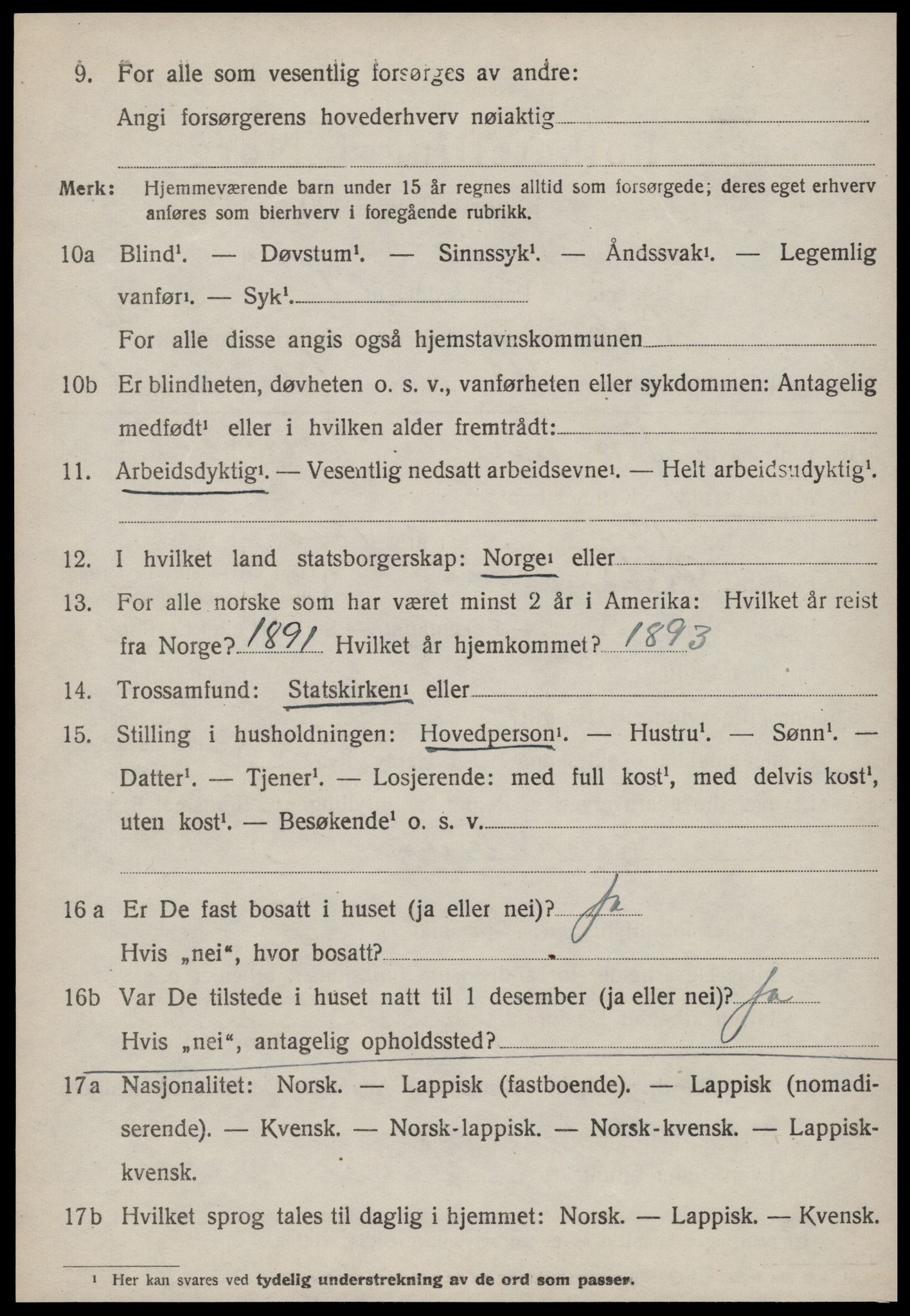 SAT, 1920 census for Orkland, 1920, p. 3791