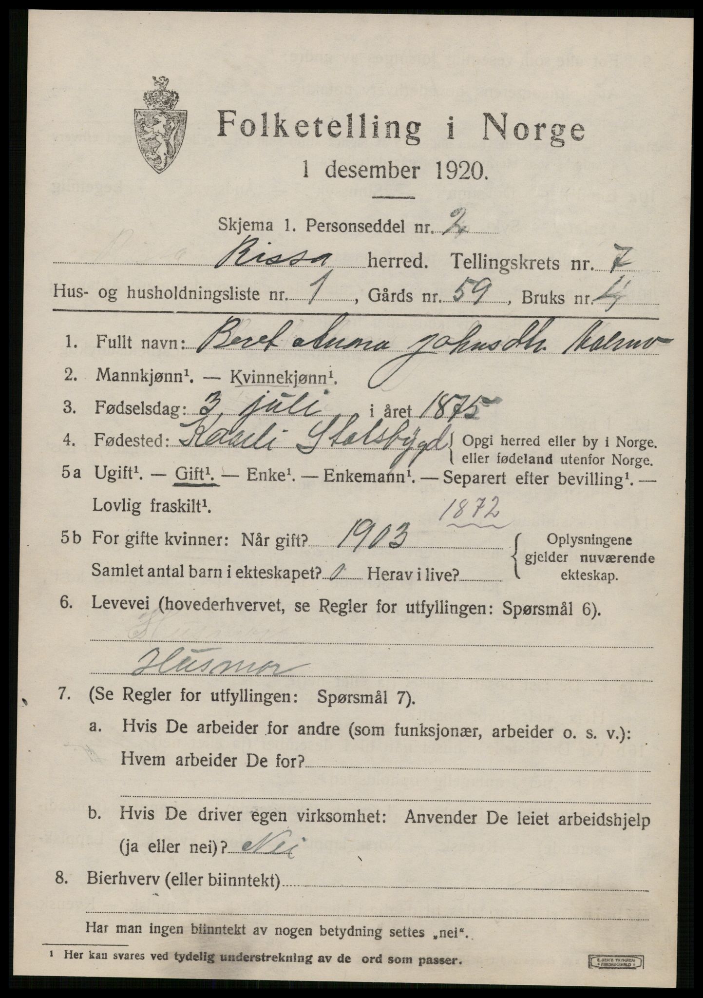 SAT, 1920 census for Rissa, 1920, p. 4809