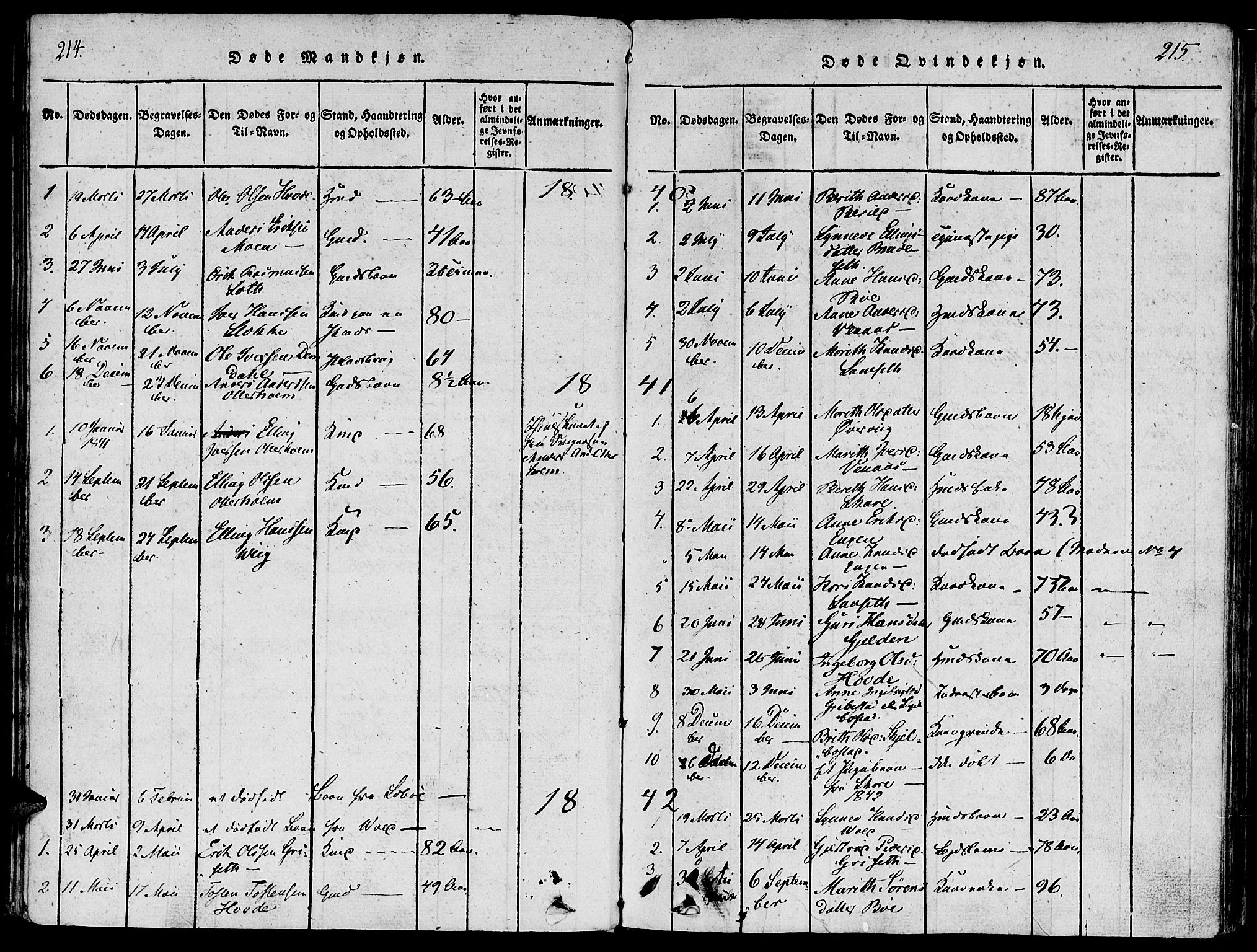 Ministerialprotokoller, klokkerbøker og fødselsregistre - Møre og Romsdal, SAT/A-1454/543/L0561: Parish register (official) no. 543A01, 1818-1853, p. 214-215