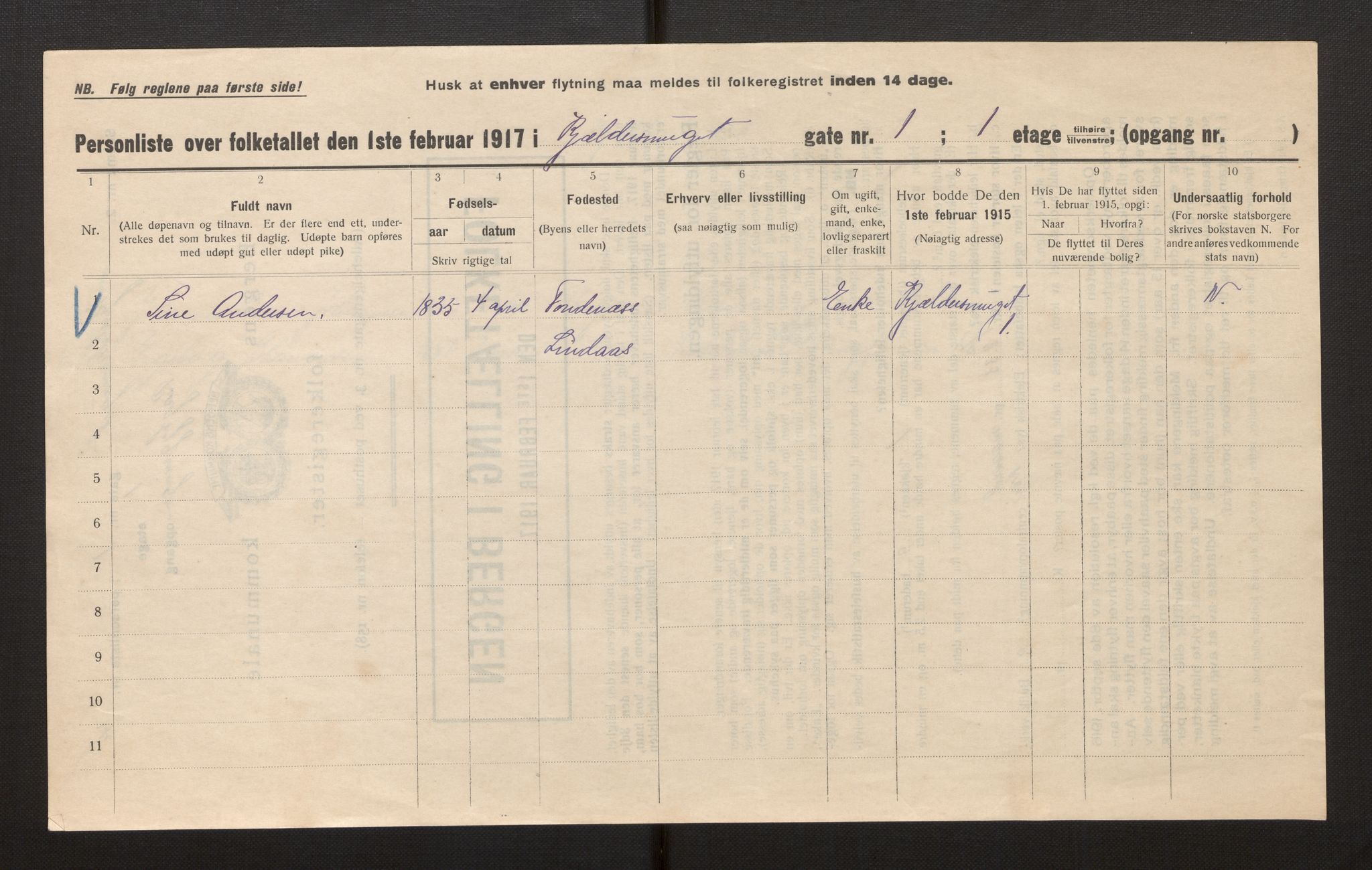 SAB, Municipal Census 1917 for Bergen, 1917, p. 17658