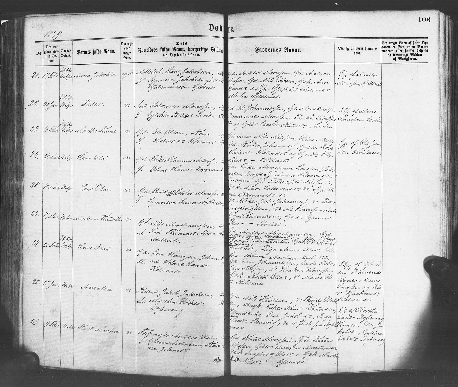 Sund sokneprestembete, AV/SAB-A-99930: Parish register (official) no. A 15, 1867-1881, p. 103