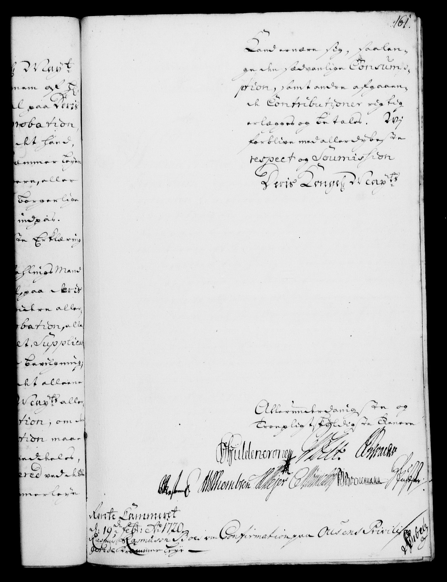 Rentekammeret, Kammerkanselliet, RA/EA-3111/G/Gf/Gfa/L0002: Norsk relasjons- og resolusjonsprotokoll (merket RK 52.2), 1720, p. 161