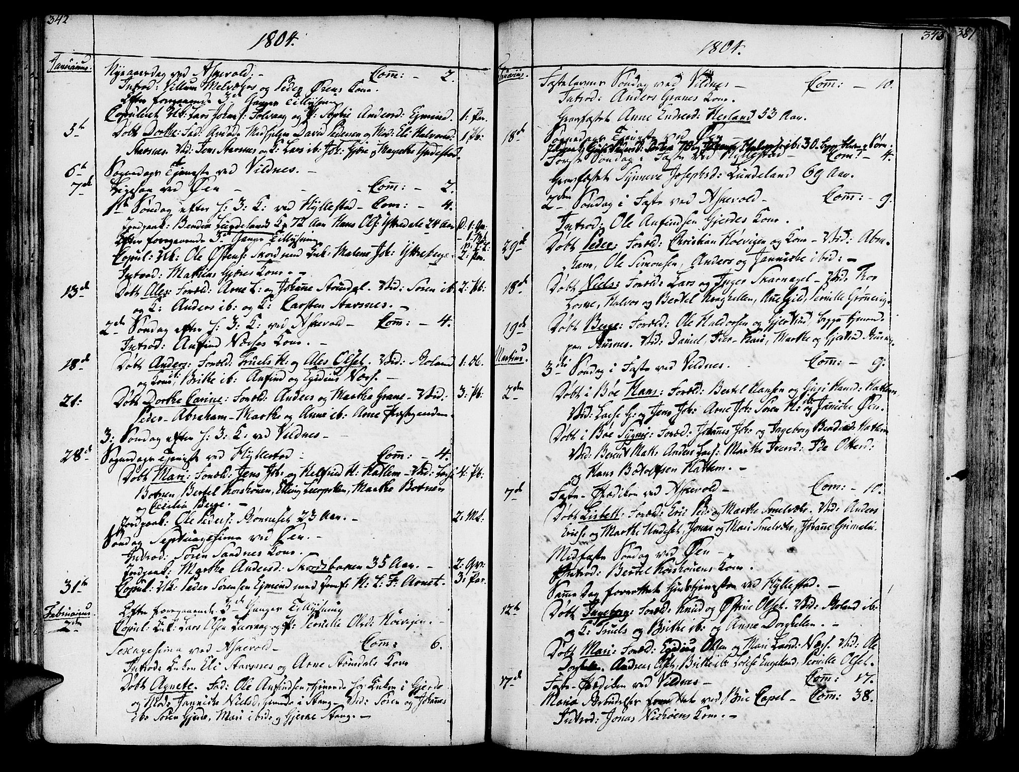 Askvoll sokneprestembete, SAB/A-79501/H/Haa/Haaa/L0009: Parish register (official) no. A 9, 1776-1821, p. 342-343