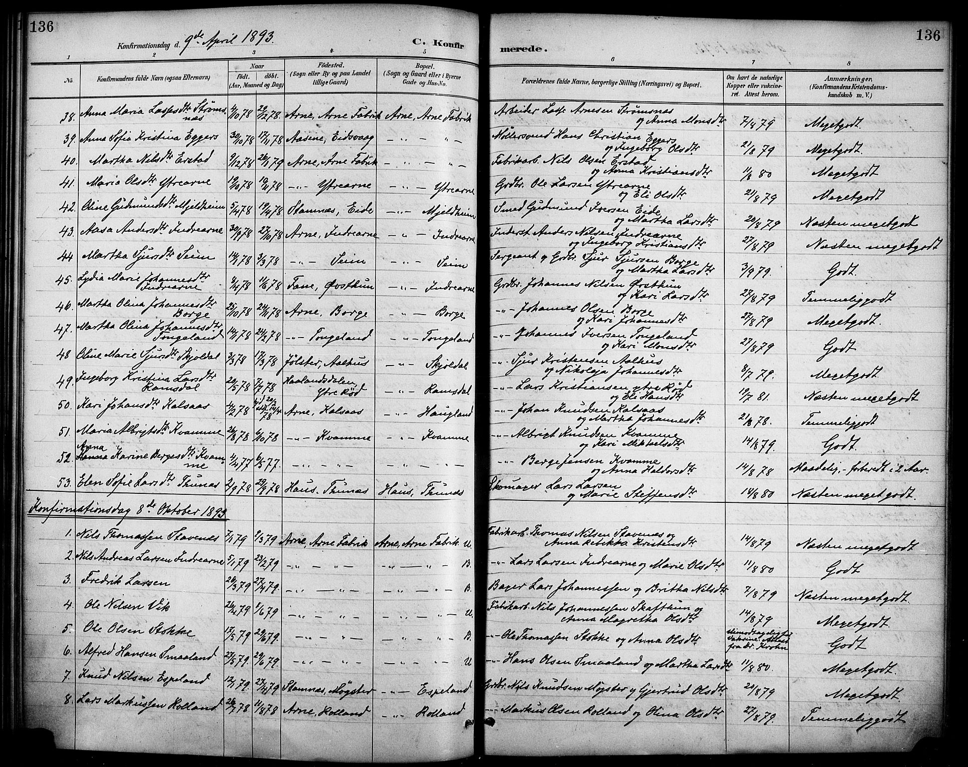 Haus sokneprestembete, AV/SAB-A-75601/H/Haa/Haad/L0001: Parish register (official) no. D 1, 1887-1898, p. 136