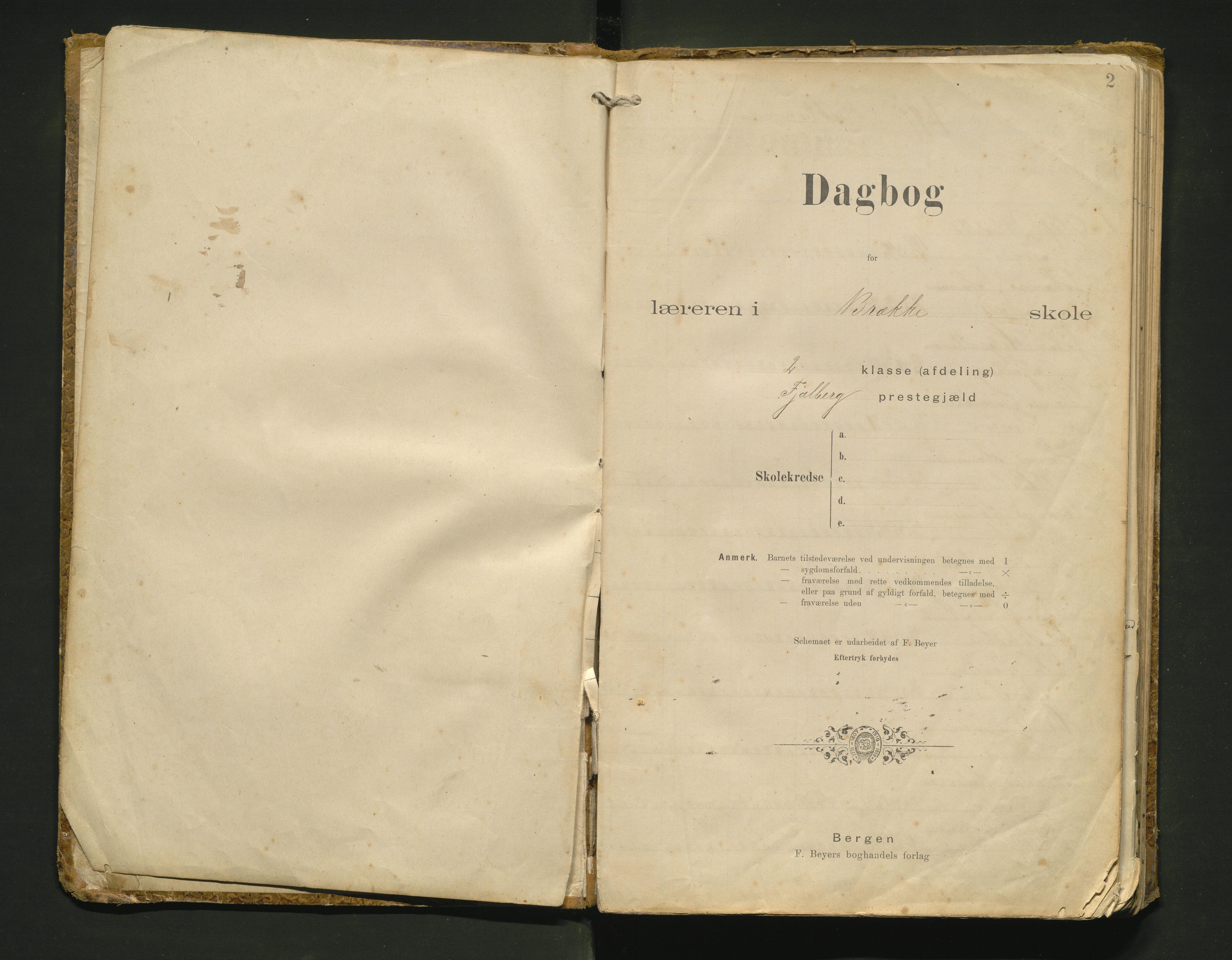 Fjelberg kommune. Barneskulane, IKAH/1213-231/G/Ga/L0007: Dagbok for Brekke og Aksdal krinsar, 1897-1913