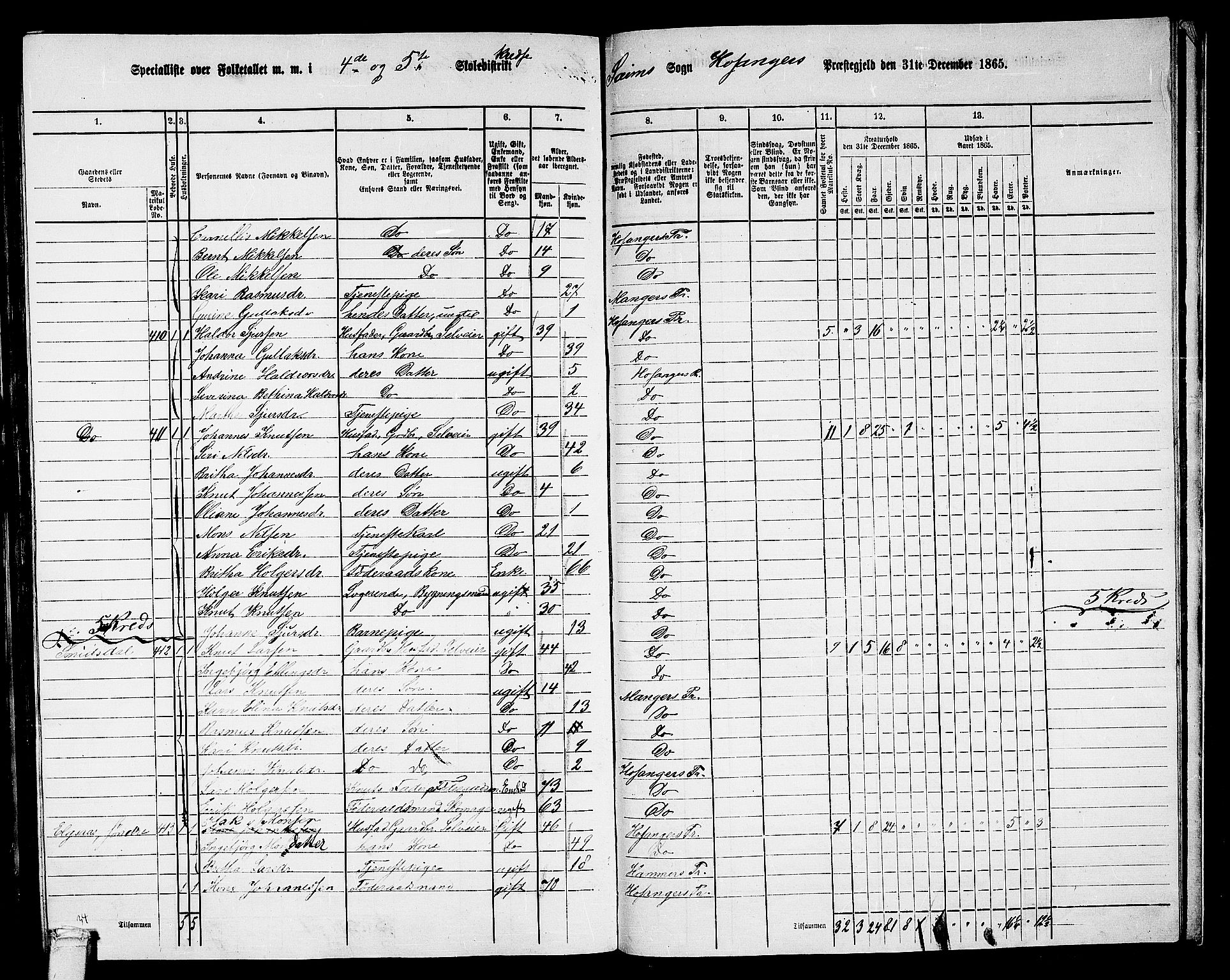 RA, 1865 census for Hosanger, 1865, p. 169