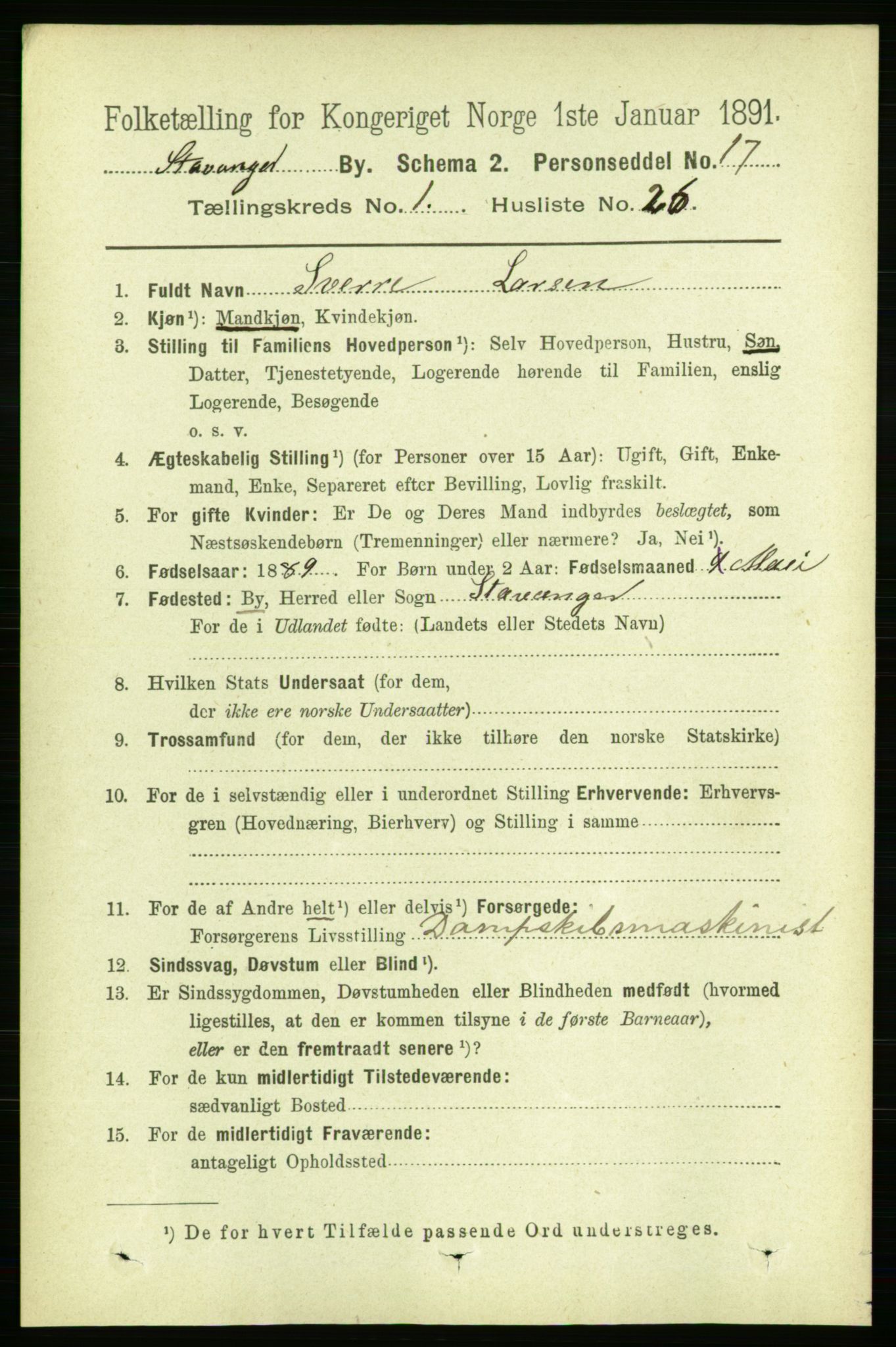 RA, 1891 census for 1103 Stavanger, 1891, p. 5353