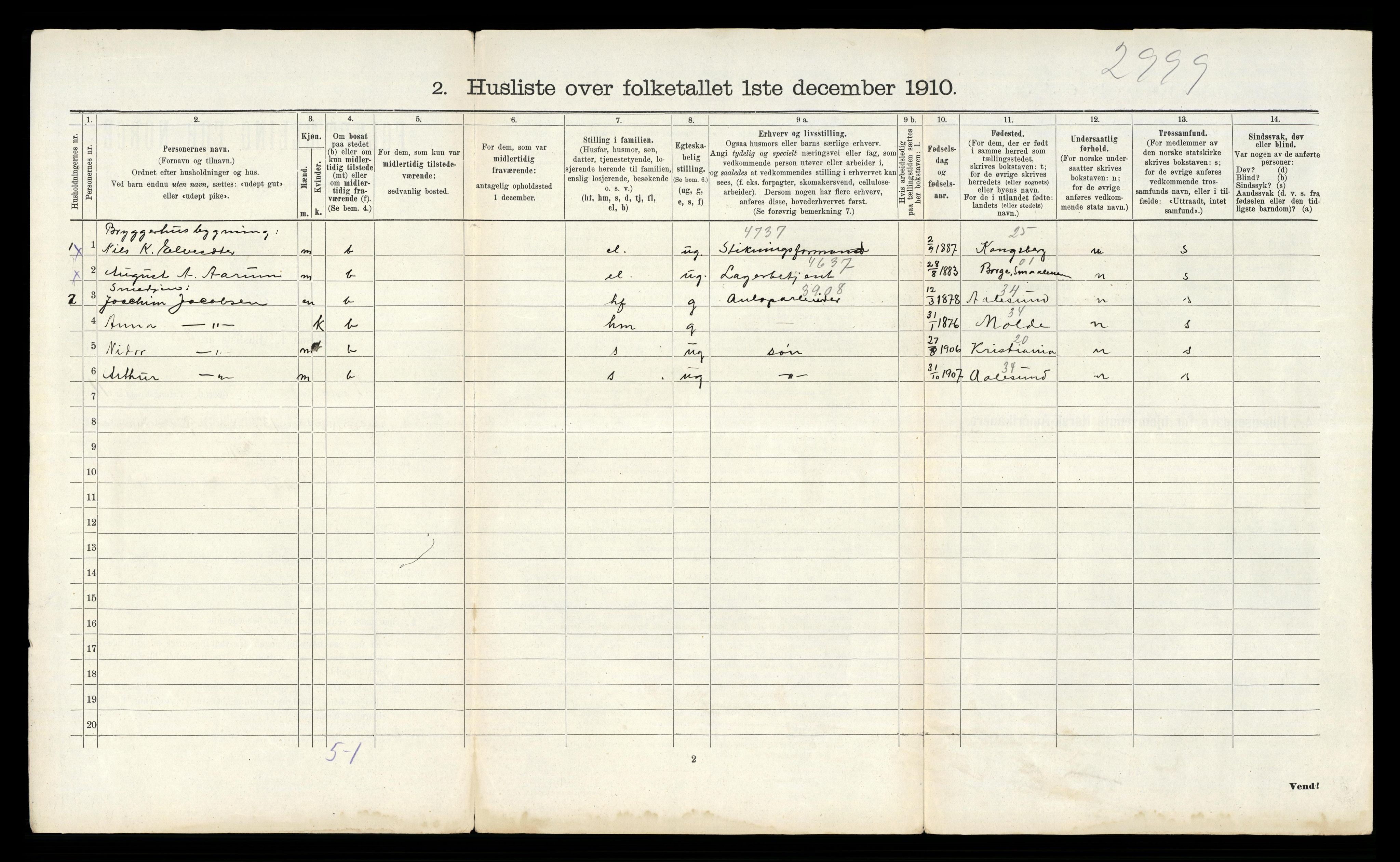 RA, 1910 census for Tinn, 1910, p. 1308