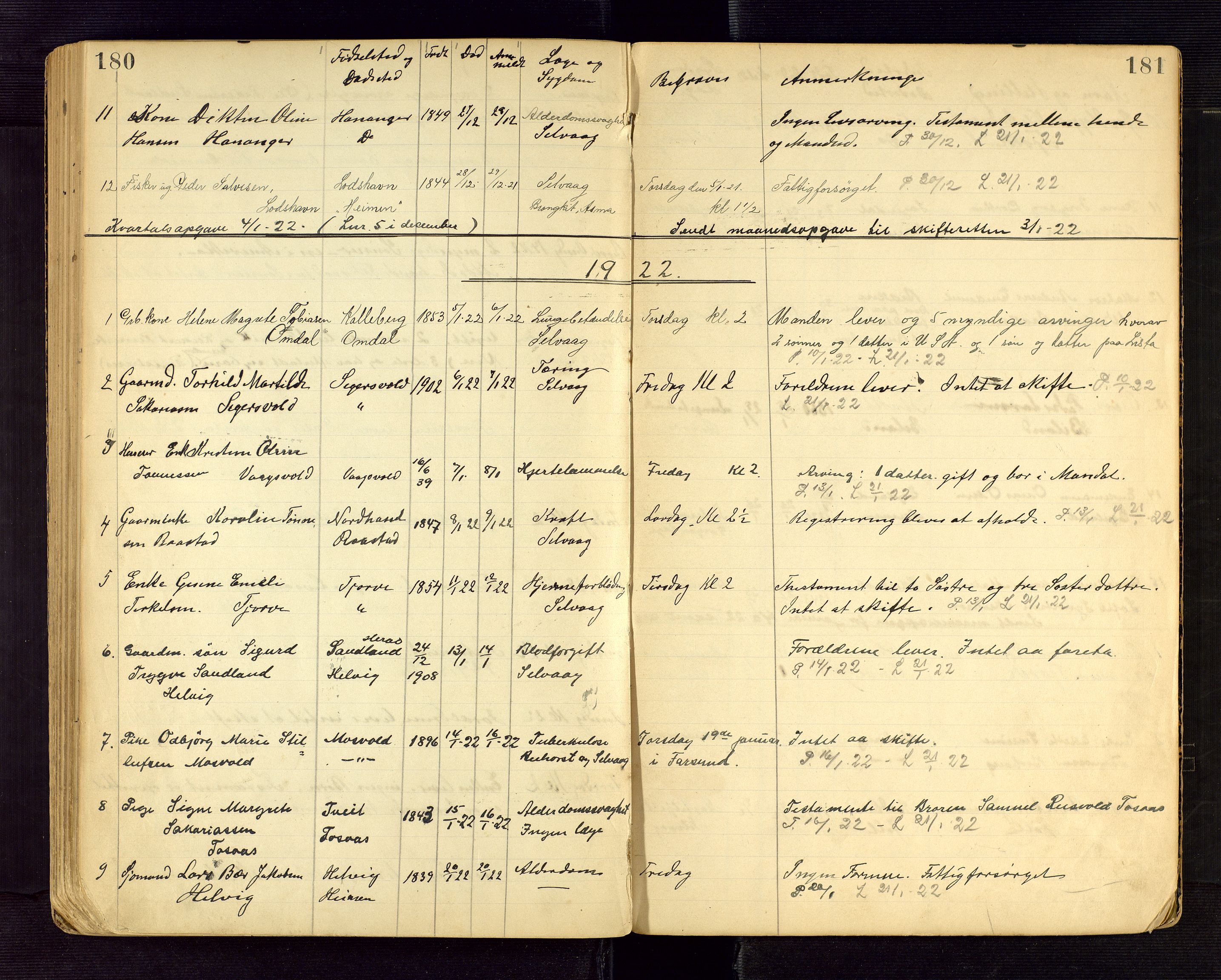 Lista lensmannskontor, AV/SAK-1241-0030/F/Fe/L0001/0002: Dødsfallsprotokoller nr 12 / Dødsfallsprotokoll, 1911-1922, p. 180-181