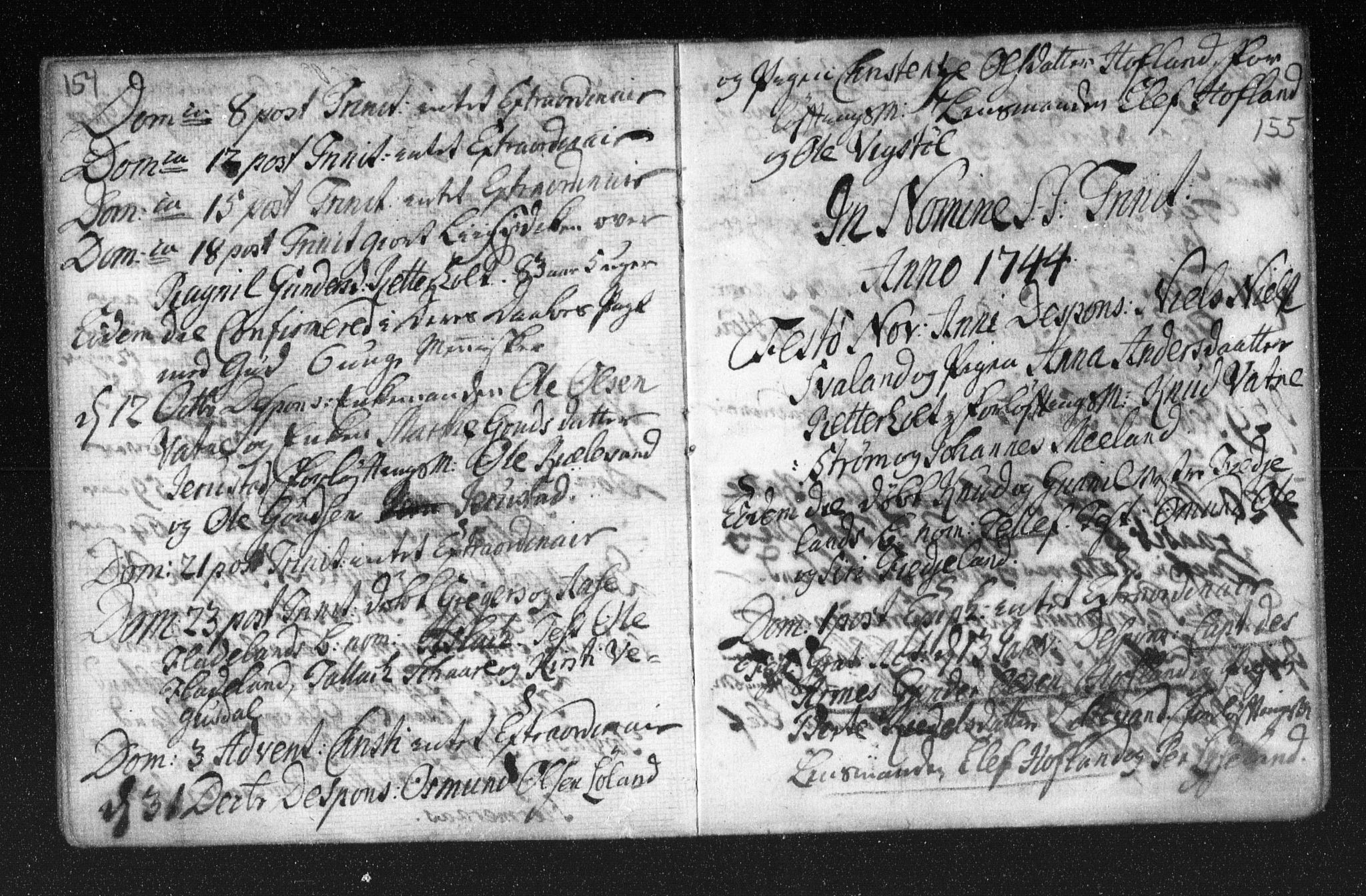 Herefoss sokneprestkontor, AV/SAK-1111-0019/F/Fa/Fab/L0001: Parish register (official) no. A 1, 1704-1779, p. 154-155