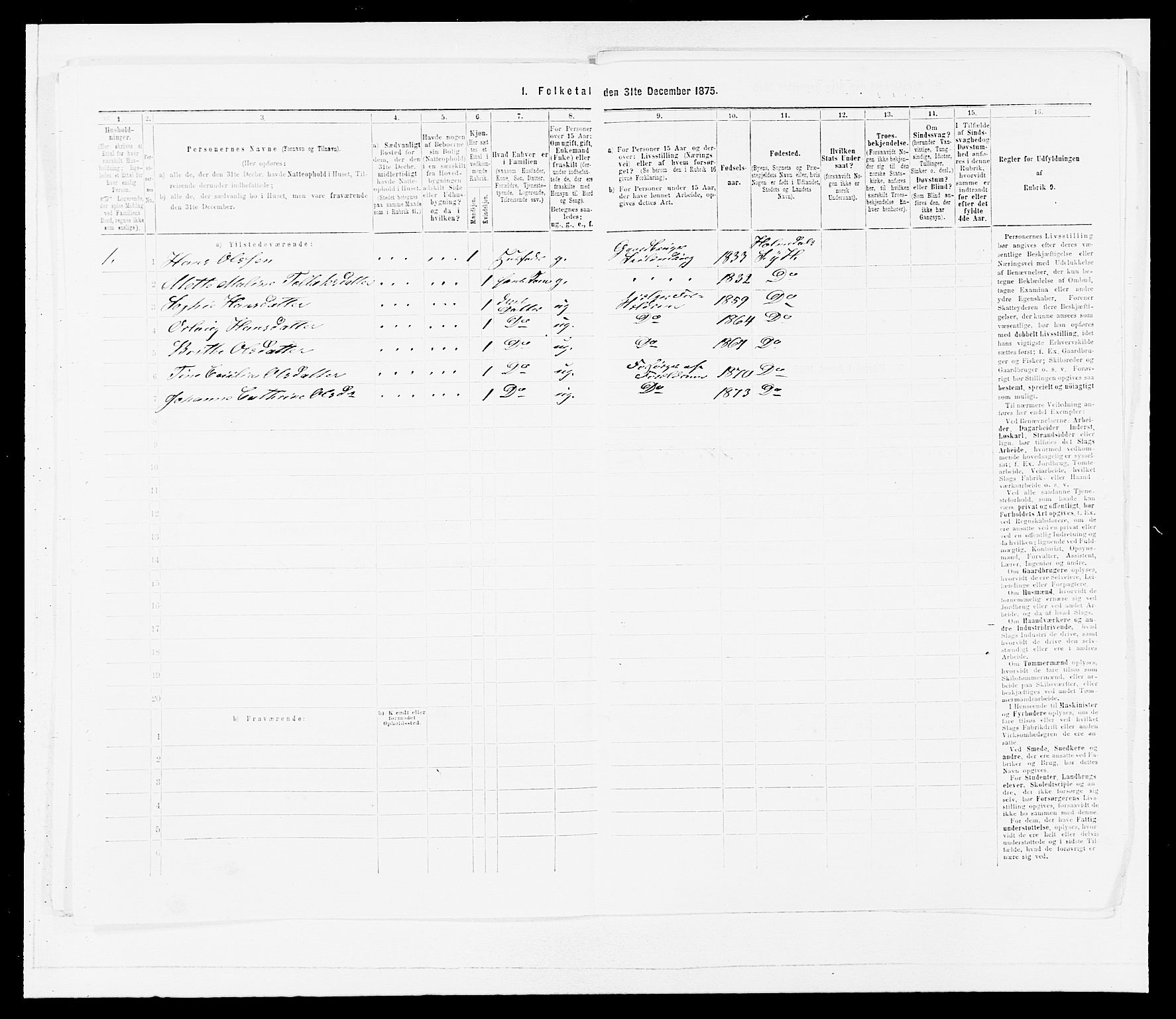 SAB, 1875 census for 1429P Ytre Holmedal, 1875, p. 381