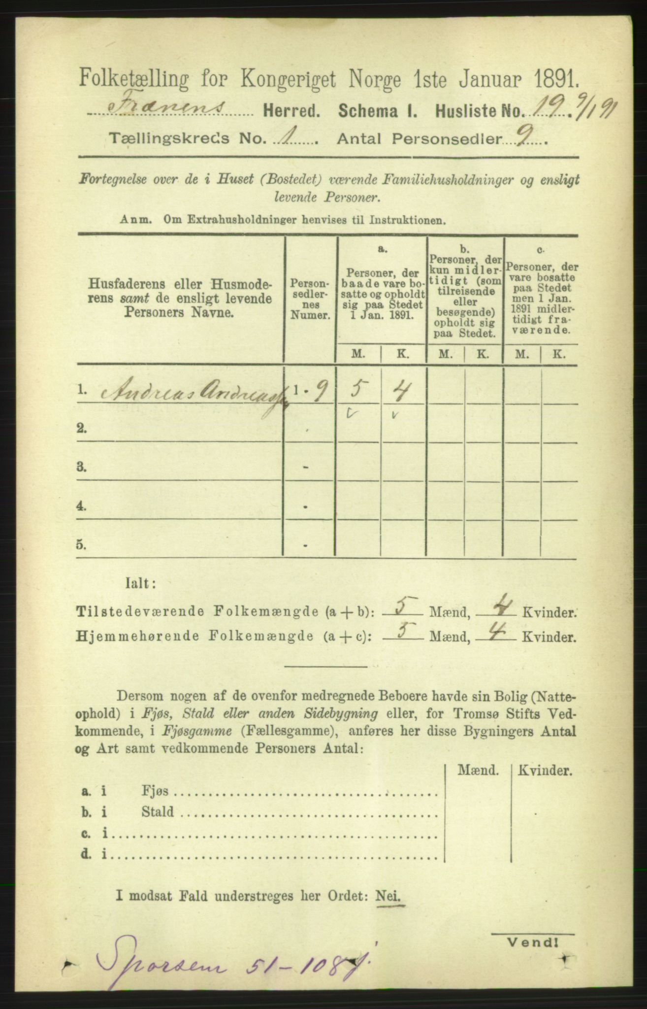 RA, 1891 census for 1548 Fræna, 1891, p. 42