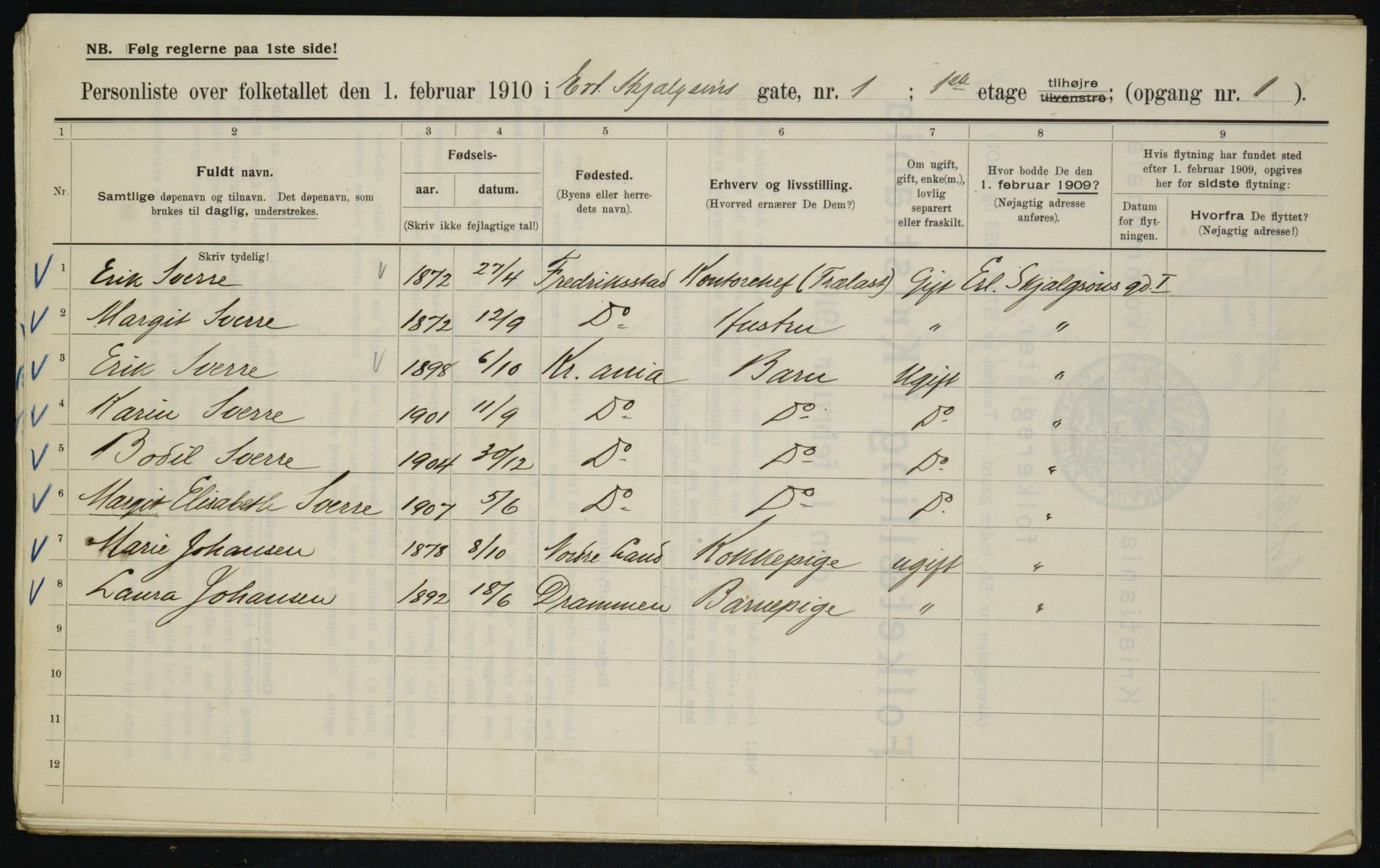 OBA, Municipal Census 1910 for Kristiania, 1910, p. 20692