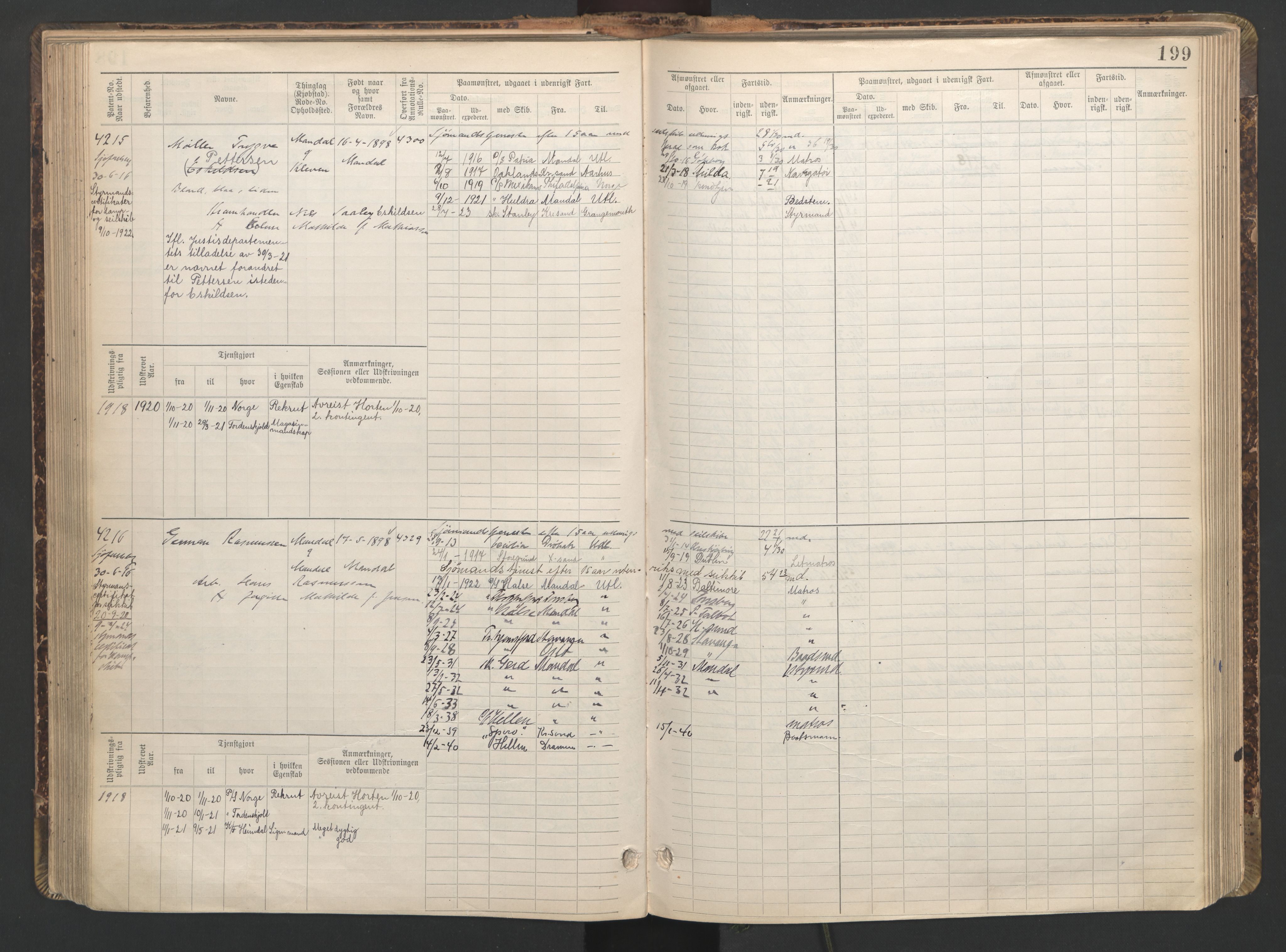 Mandal mønstringskrets, AV/SAK-2031-0016/F/Fb/L0016: Hovedrulle nr 3820-4582, Y-25, 1898-1948, p. 200