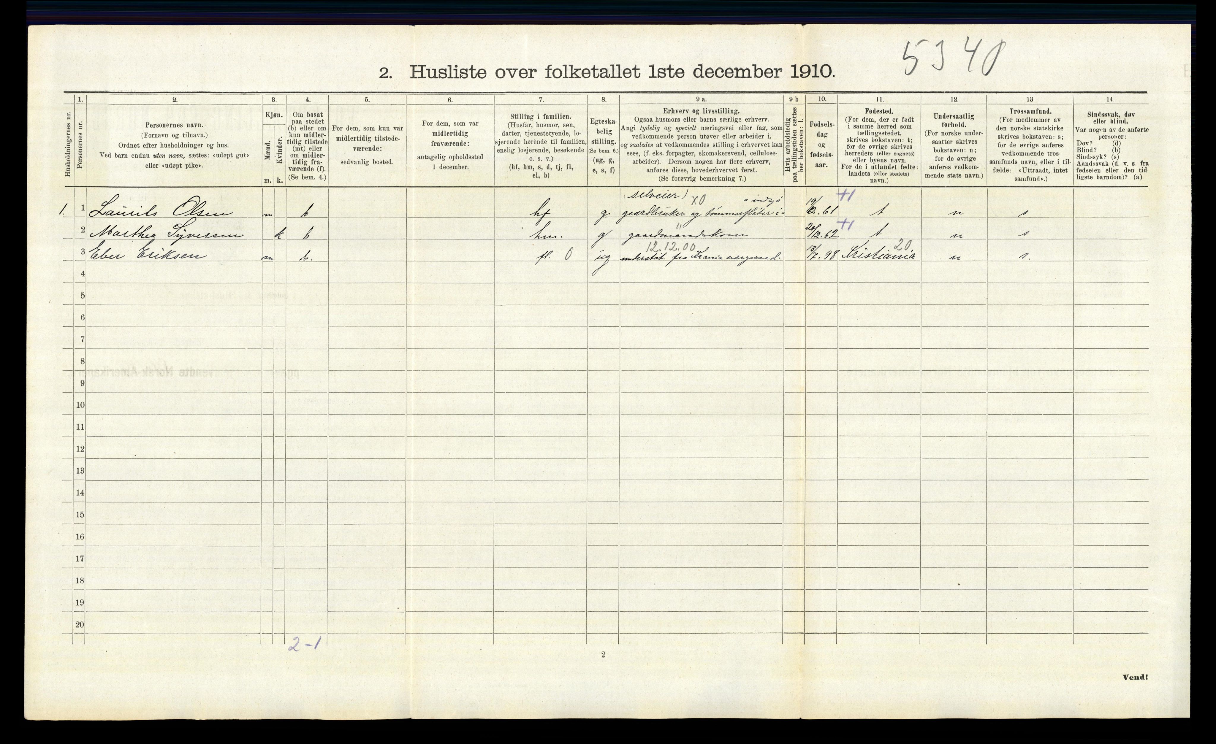 RA, 1910 census for Vinger, 1910, p. 1010