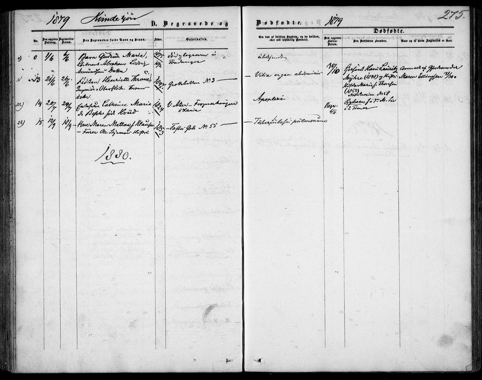 Garnisonsmenigheten Kirkebøker, SAO/A-10846/F/Fa/L0011: Parish register (official) no. 11, 1870-1880, p. 275