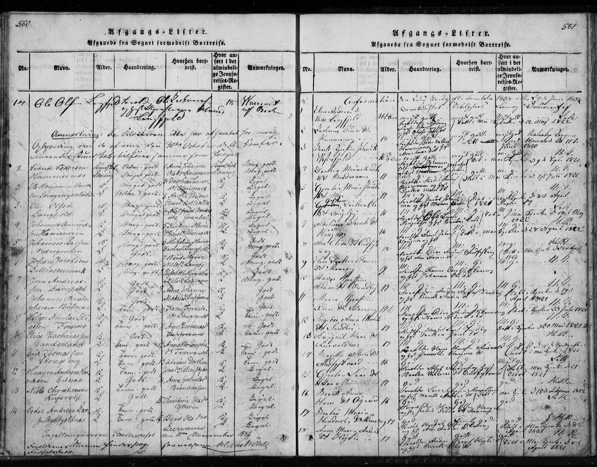 Ministerialprotokoller, klokkerbøker og fødselsregistre - Nordland, SAT/A-1459/827/L0412: Parish register (copy) no. 827C01, 1820-1841, p. 560-561