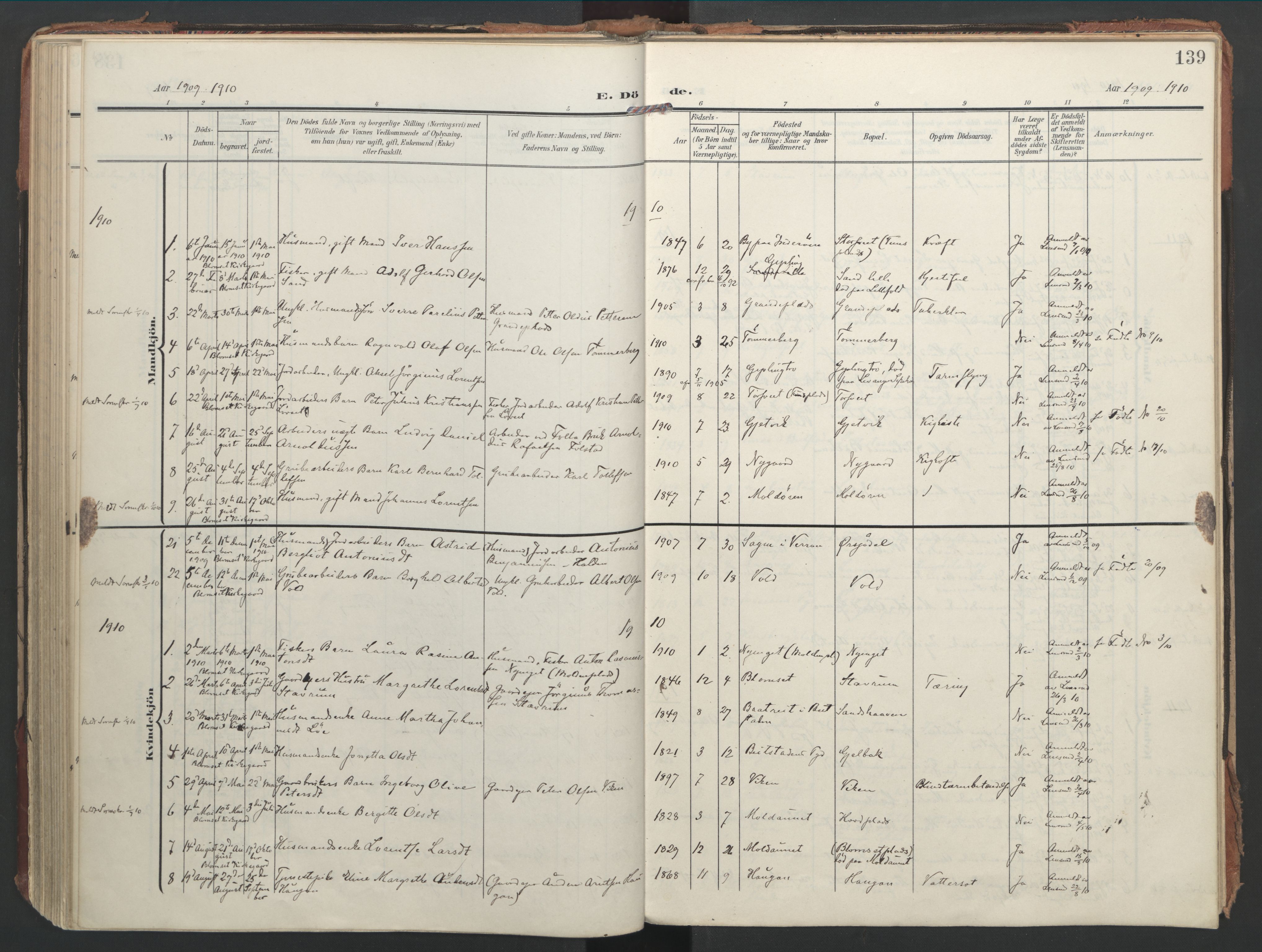 Ministerialprotokoller, klokkerbøker og fødselsregistre - Nord-Trøndelag, SAT/A-1458/744/L0421: Parish register (official) no. 744A05, 1905-1930, p. 139
