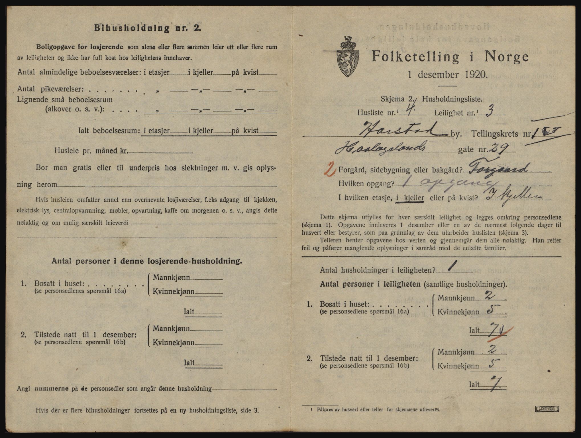 SATØ, 1920 census for Harstad, 1920, p. 1407