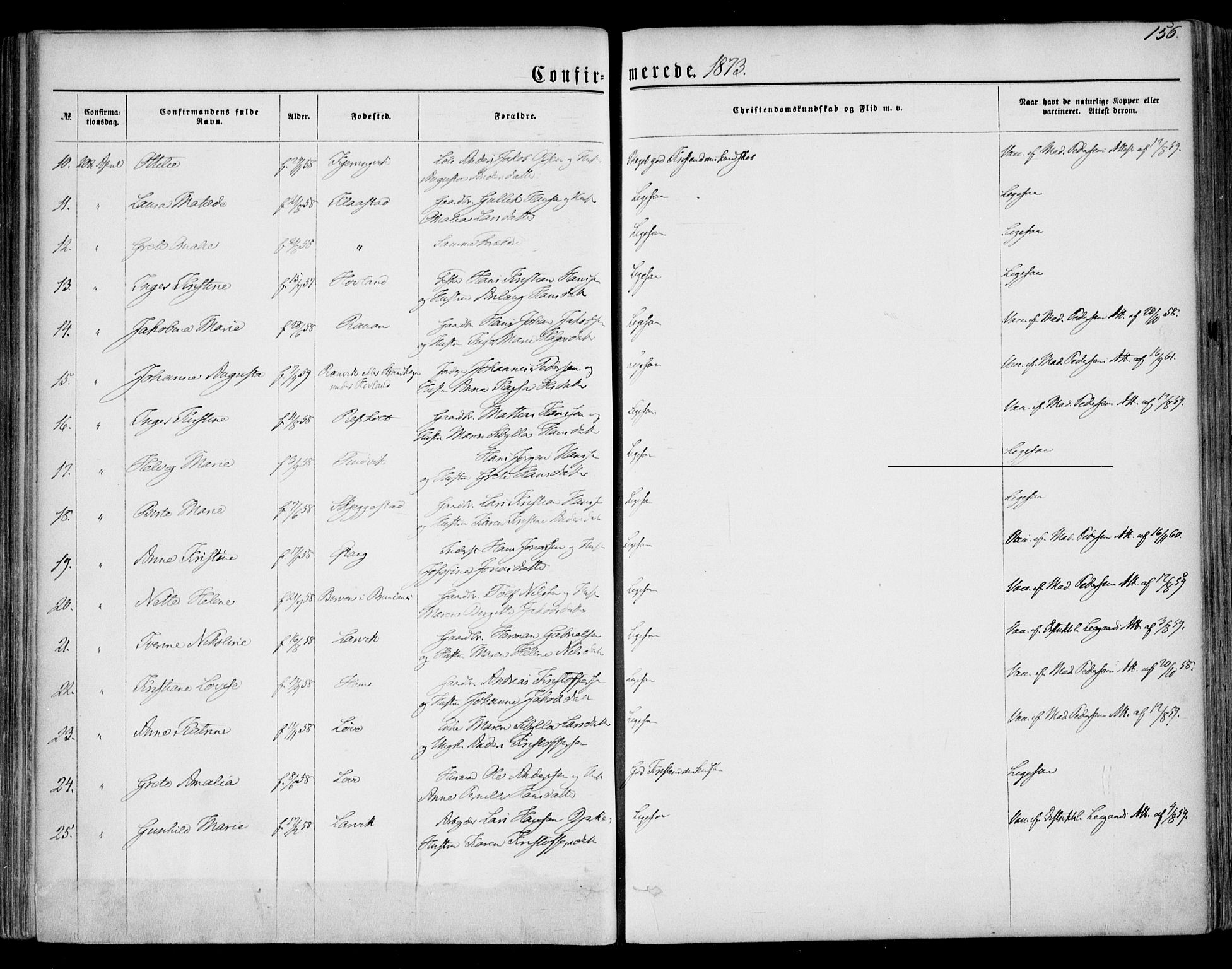 Tjølling kirkebøker, AV/SAKO-A-60/F/Fa/L0007: Parish register (official) no. 7, 1860-1876, p. 156