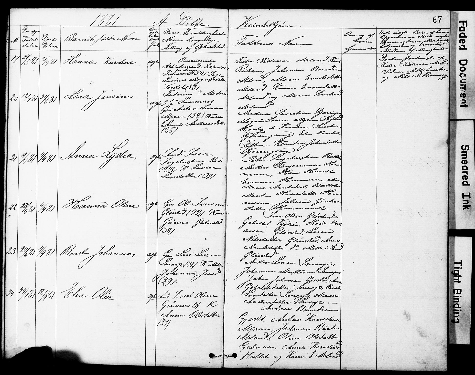 Ministerialprotokoller, klokkerbøker og fødselsregistre - Sør-Trøndelag, AV/SAT-A-1456/634/L0541: Parish register (copy) no. 634C03, 1874-1891, p. 67