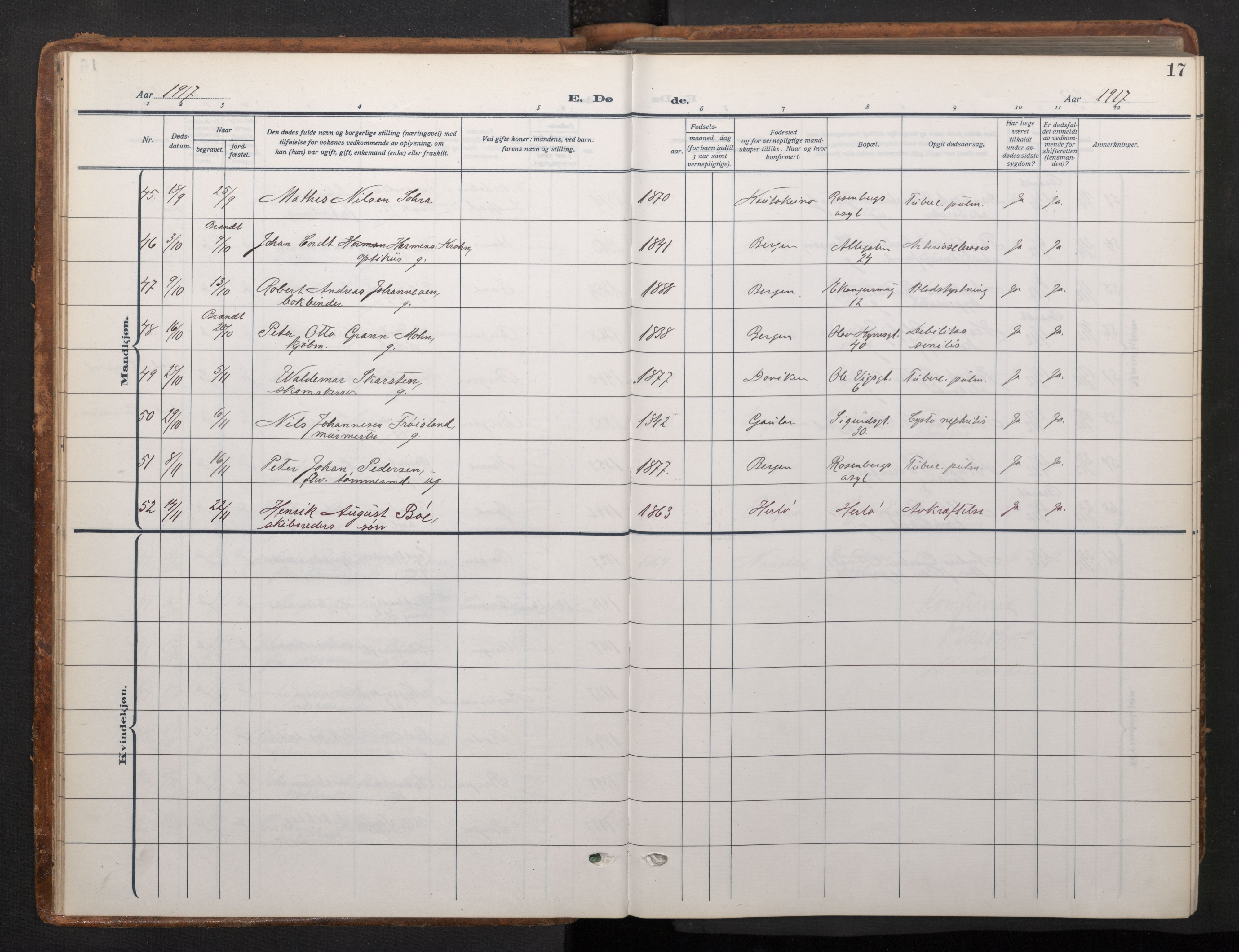 Johanneskirken sokneprestembete, AV/SAB-A-76001/H/Haa/L0020: Parish register (official) no. E 2, 1916-1951, p. 17