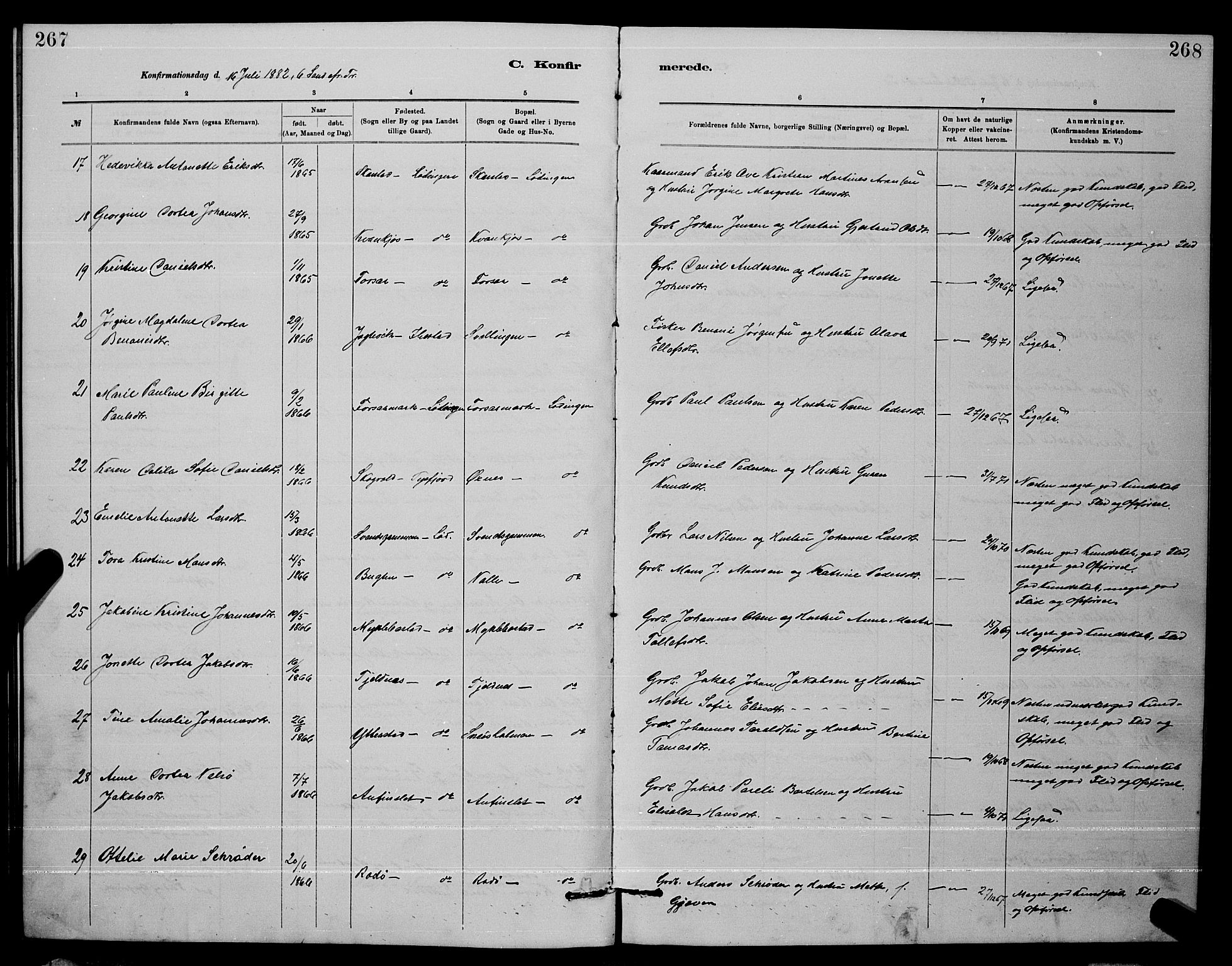 Ministerialprotokoller, klokkerbøker og fødselsregistre - Nordland, AV/SAT-A-1459/872/L1047: Parish register (copy) no. 872C03, 1880-1897, p. 267-268