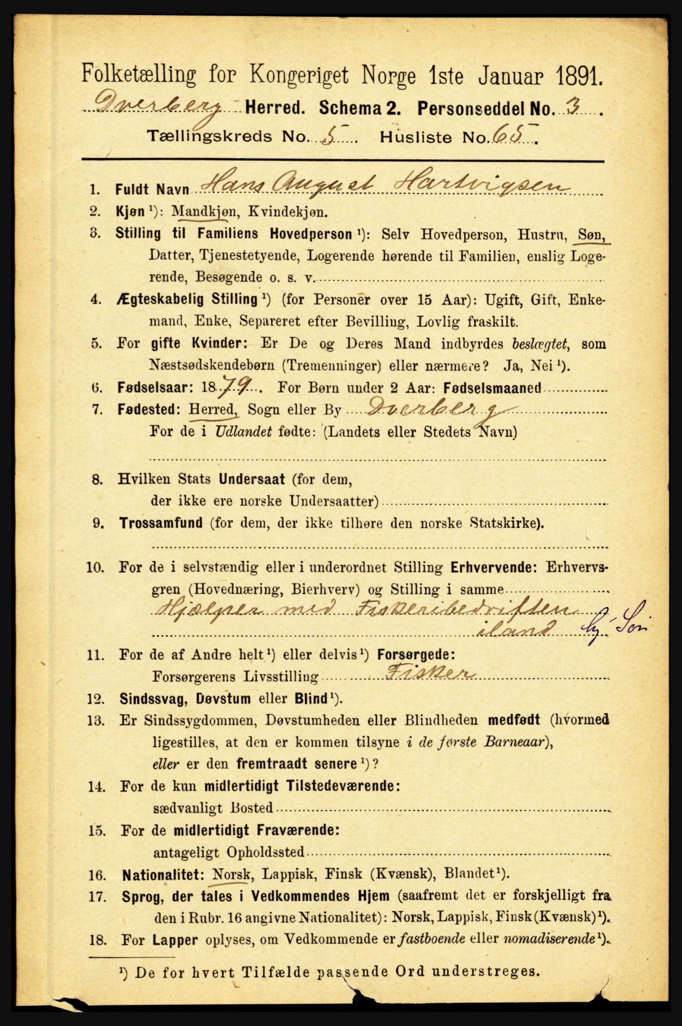 RA, 1891 census for 1872 Dverberg, 1891, p. 2008