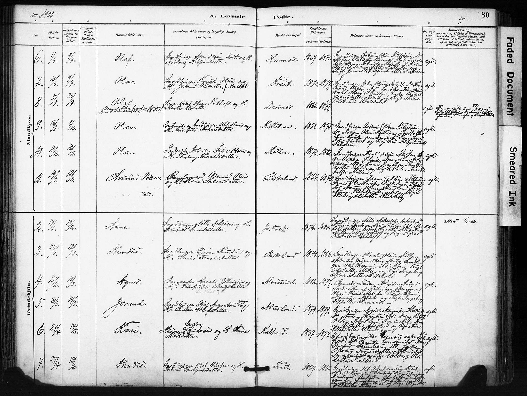 Evje sokneprestkontor, SAK/1111-0008/F/Fa/Fab/L0003: Parish register (official) no. A 3, 1884-1909, p. 80