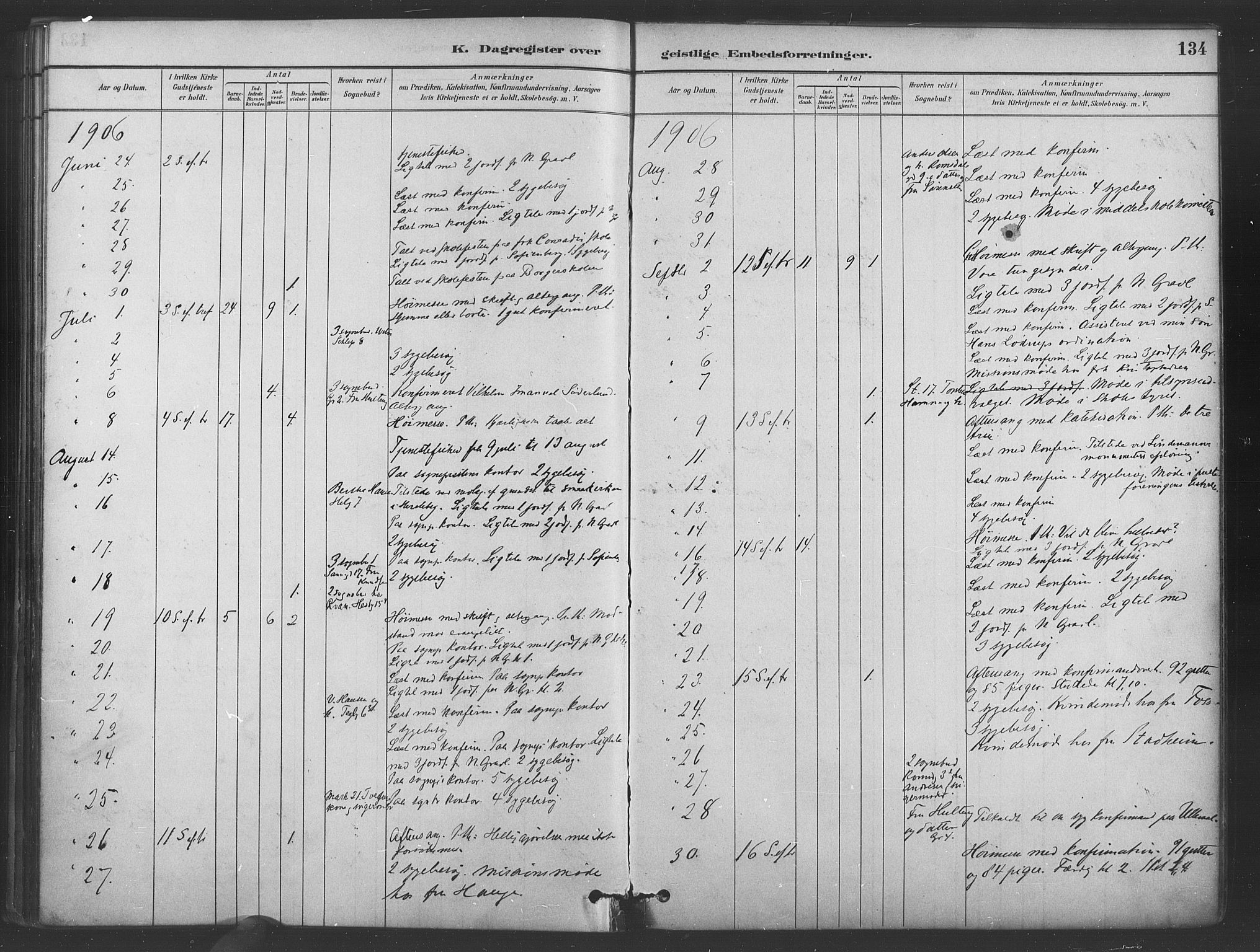 Paulus prestekontor Kirkebøker, AV/SAO-A-10871/I/Ib/L0001: Diary records no. II 1, 1882-1910, p. 134