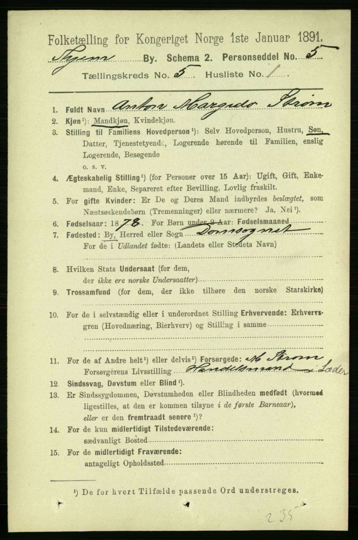 RA, 1891 census for 1601 Trondheim, 1891, p. 4643