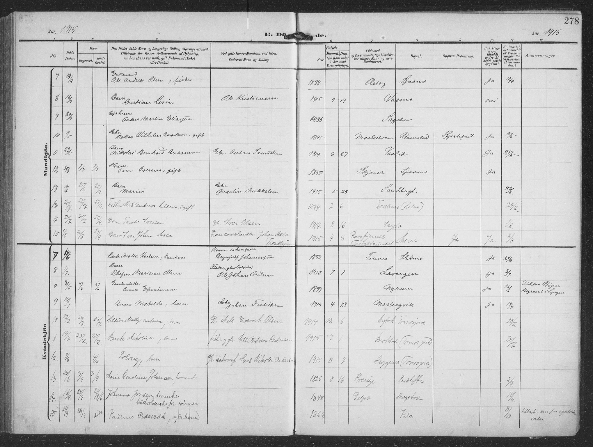Balsfjord sokneprestembete, SATØ/S-1303/G/Ga/L0009klokker: Parish register (copy) no. 9, 1906-1920, p. 278