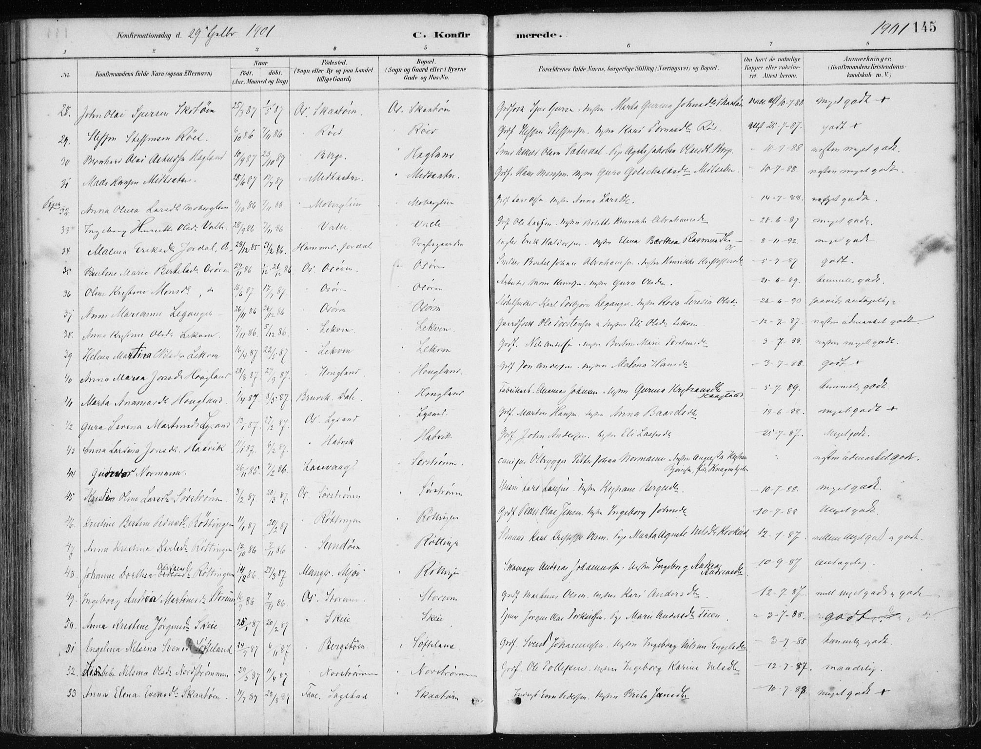 Os sokneprestembete, SAB/A-99929: Parish register (official) no. B 1, 1885-1902, p. 145