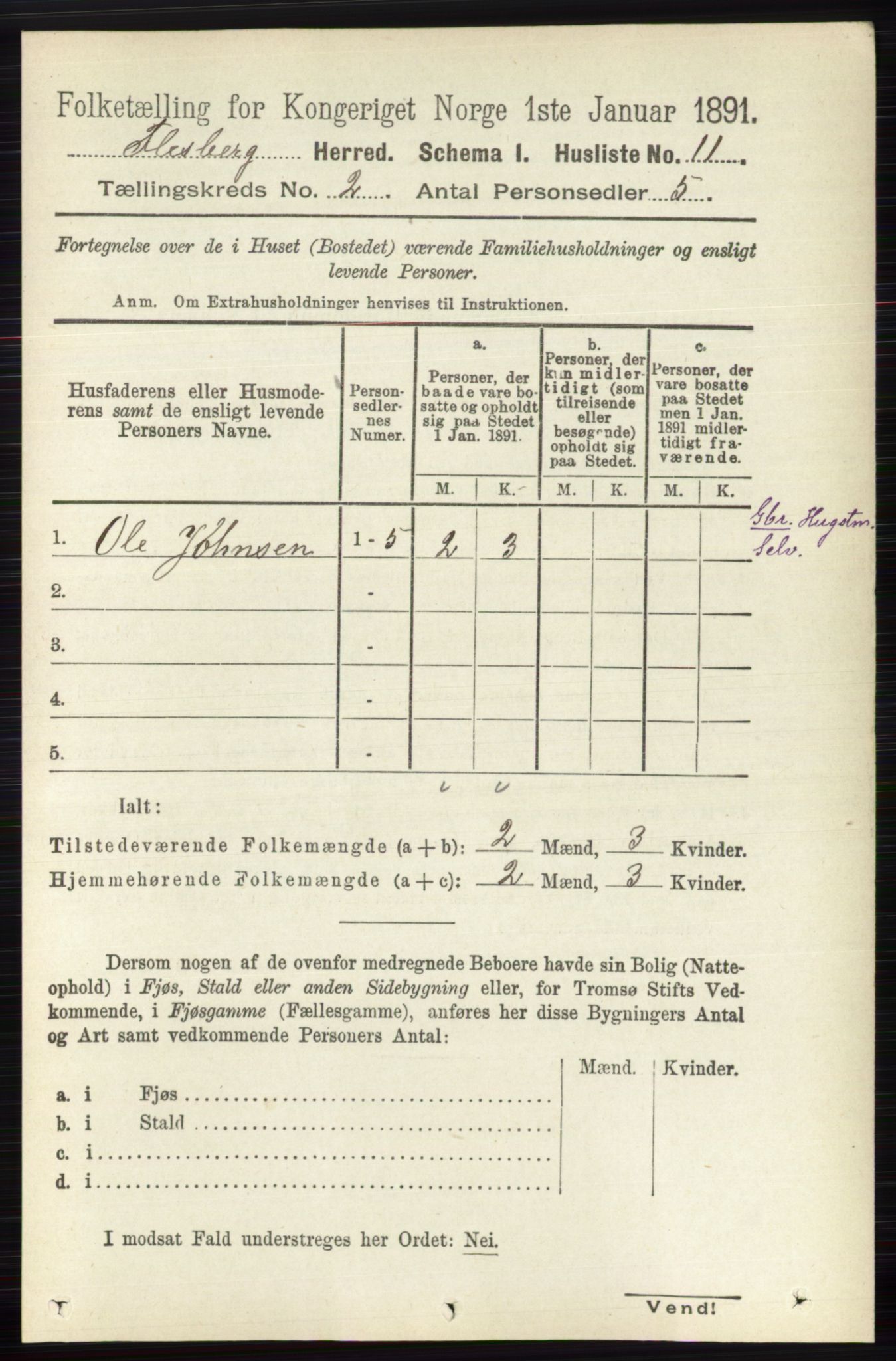 RA, 1891 census for 0631 Flesberg, 1891, p. 226