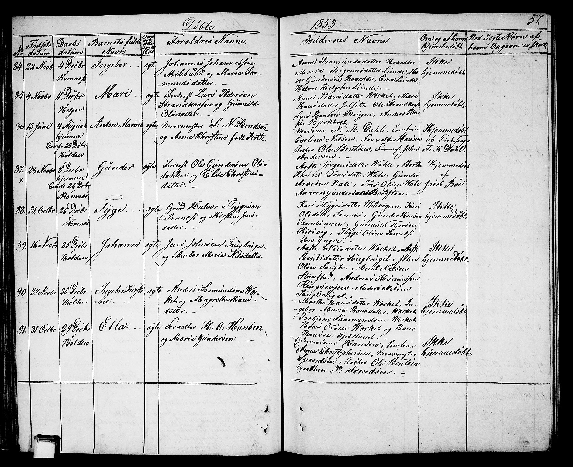 Holla kirkebøker, AV/SAKO-A-272/G/Ga/L0003: Parish register (copy) no. I 3, 1849-1866, p. 57