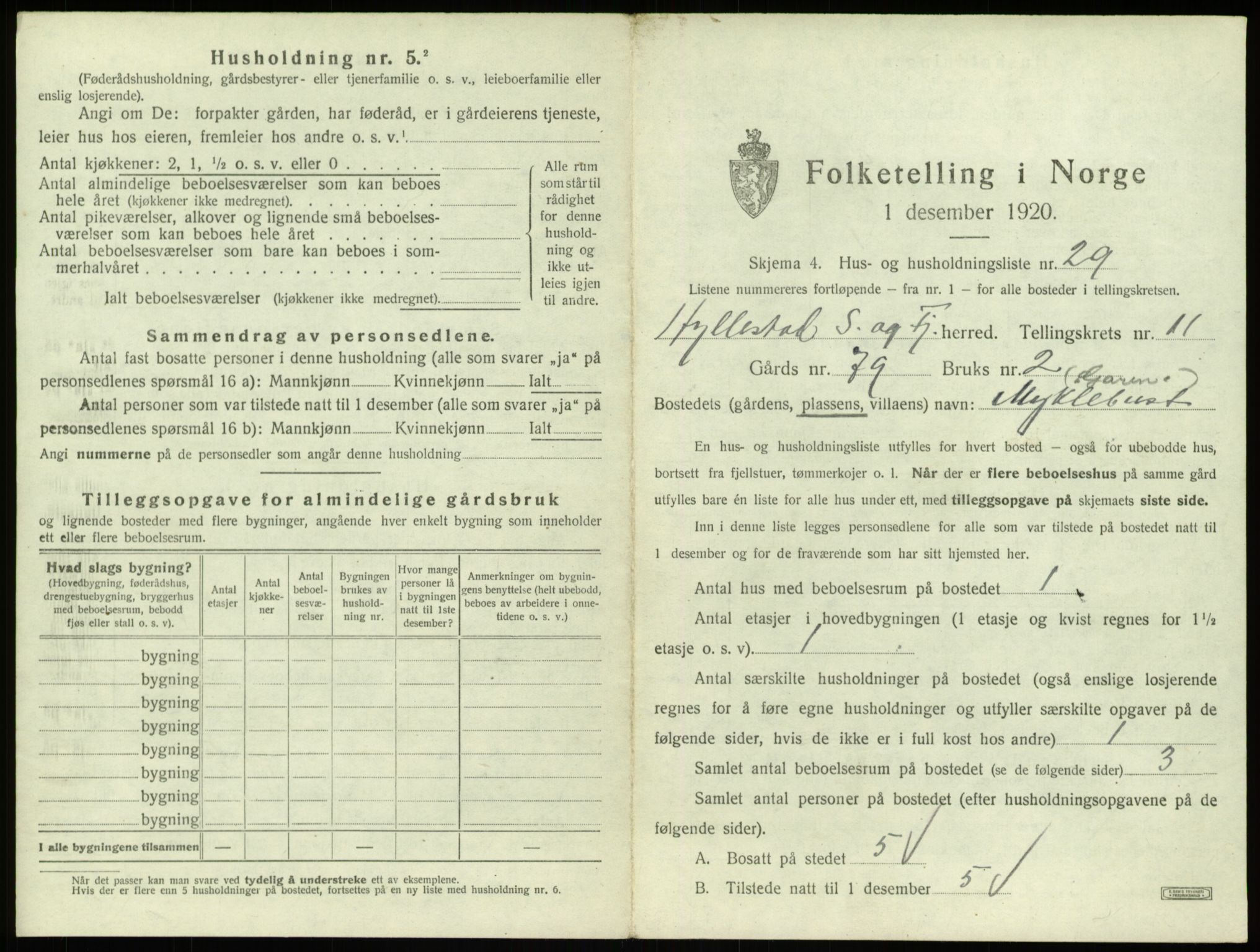 SAB, 1920 census for Hyllestad, 1920, p. 669