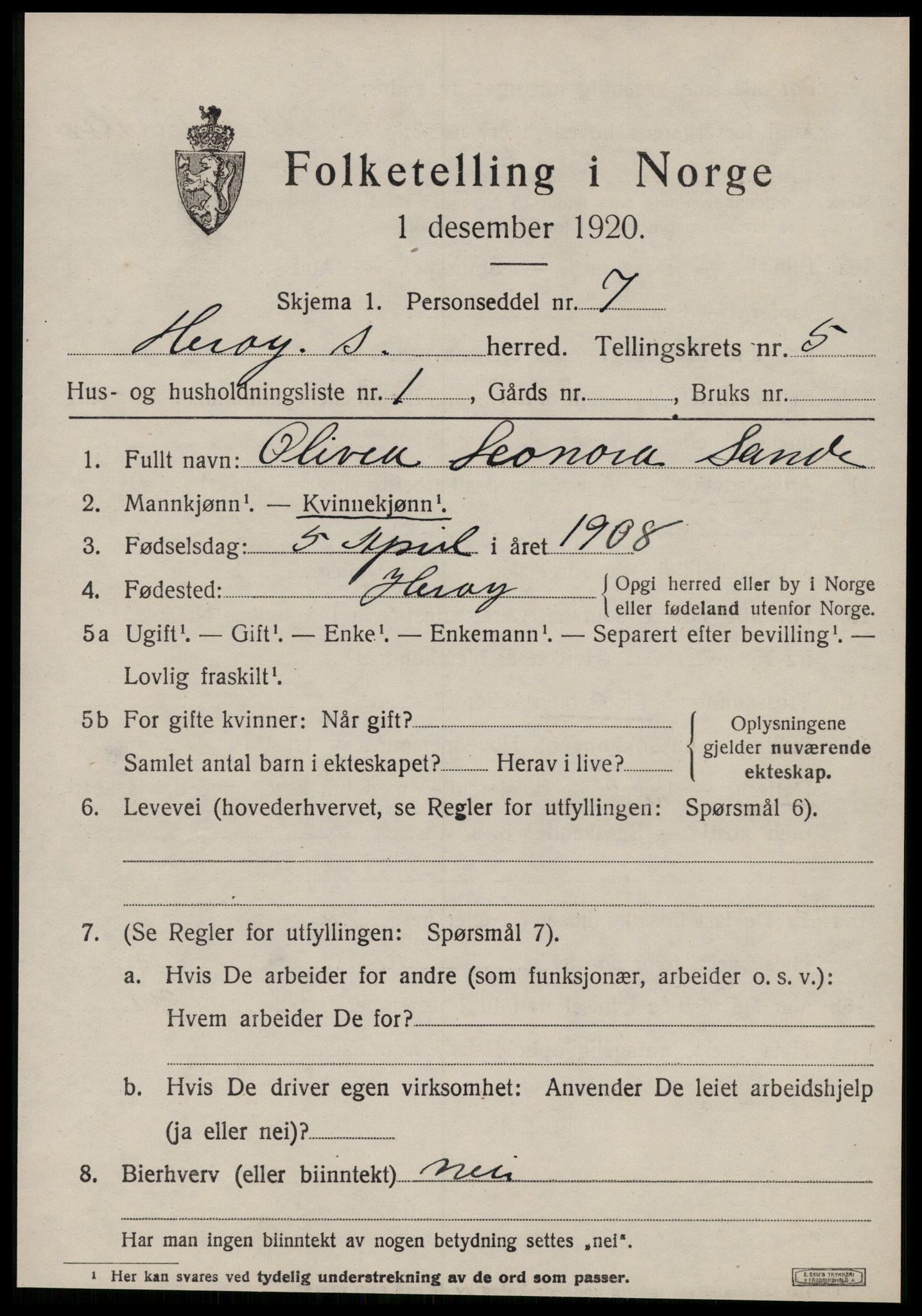 SAT, 1920 census for Herøy (MR), 1920, p. 3375