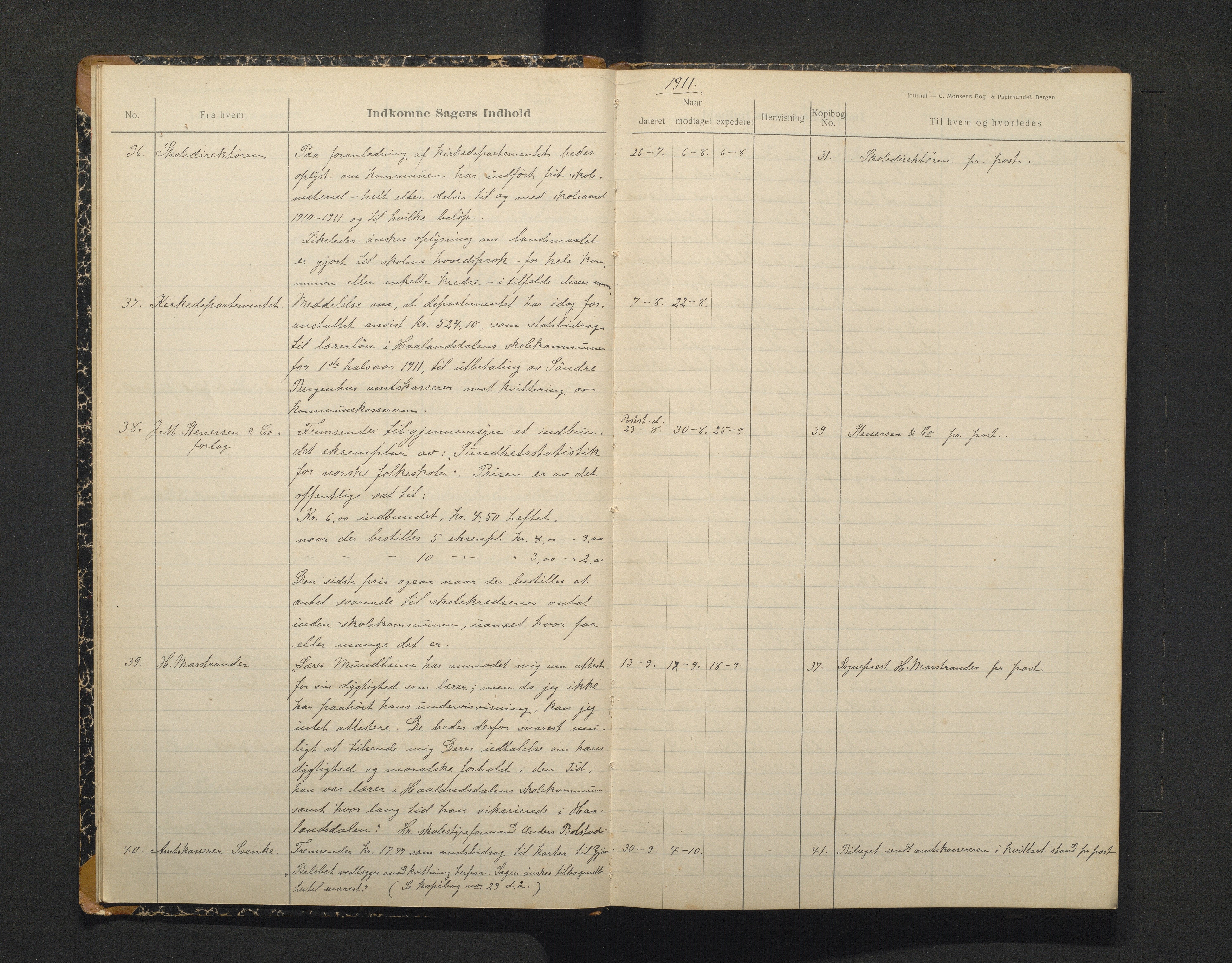 Hålandsdalen kommune. Skulestyret, IKAH/1239-211/C/Ca/L0002: Postjournal for Hålandsdalen skulestyre, 1911-1914
