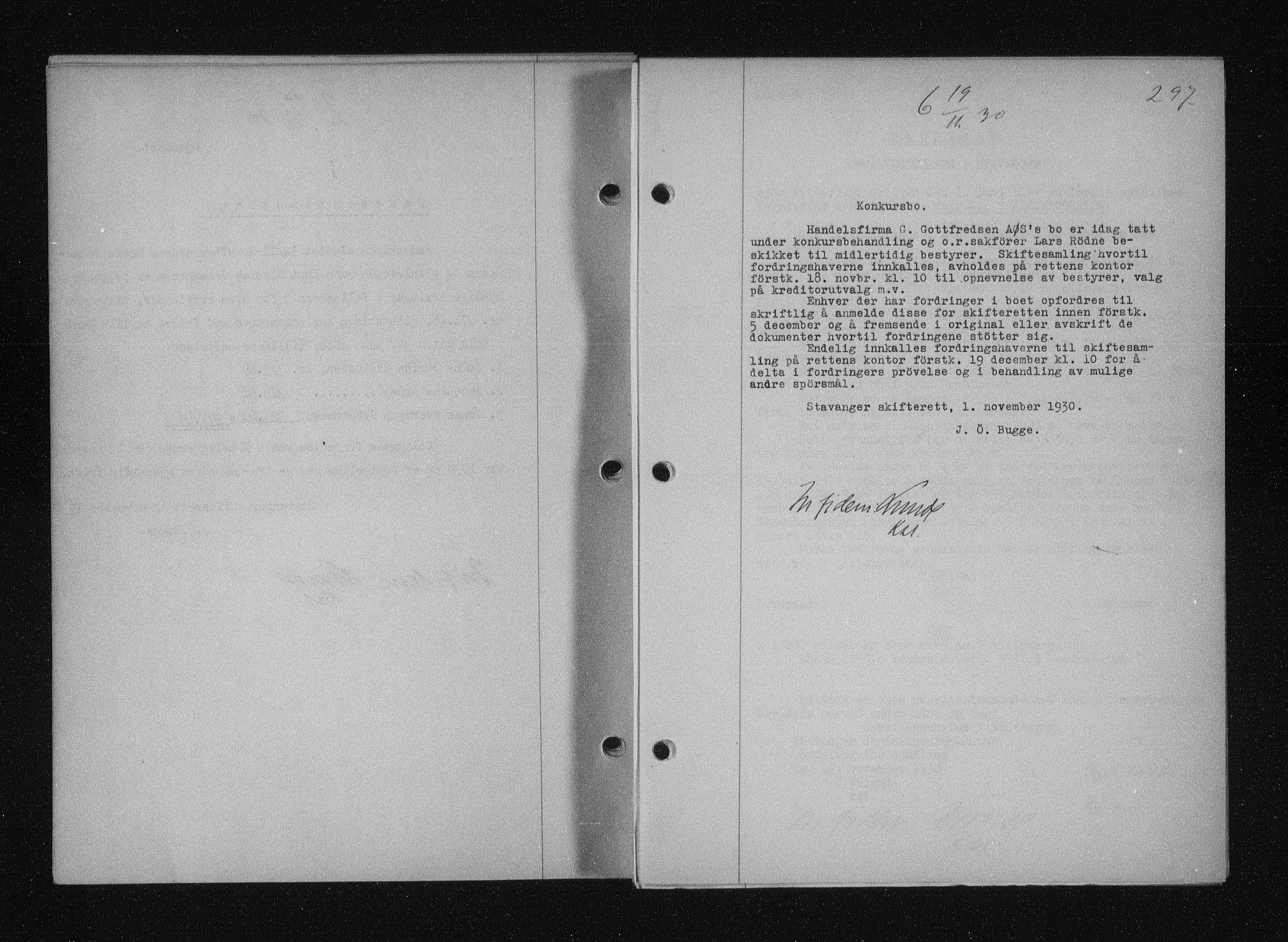 Stavanger byfogd, SAST/A-101408/001/4/41/410/410BB/L0058: Mortgage book no. 48, 1930-1931, Deed date: 19.11.1930