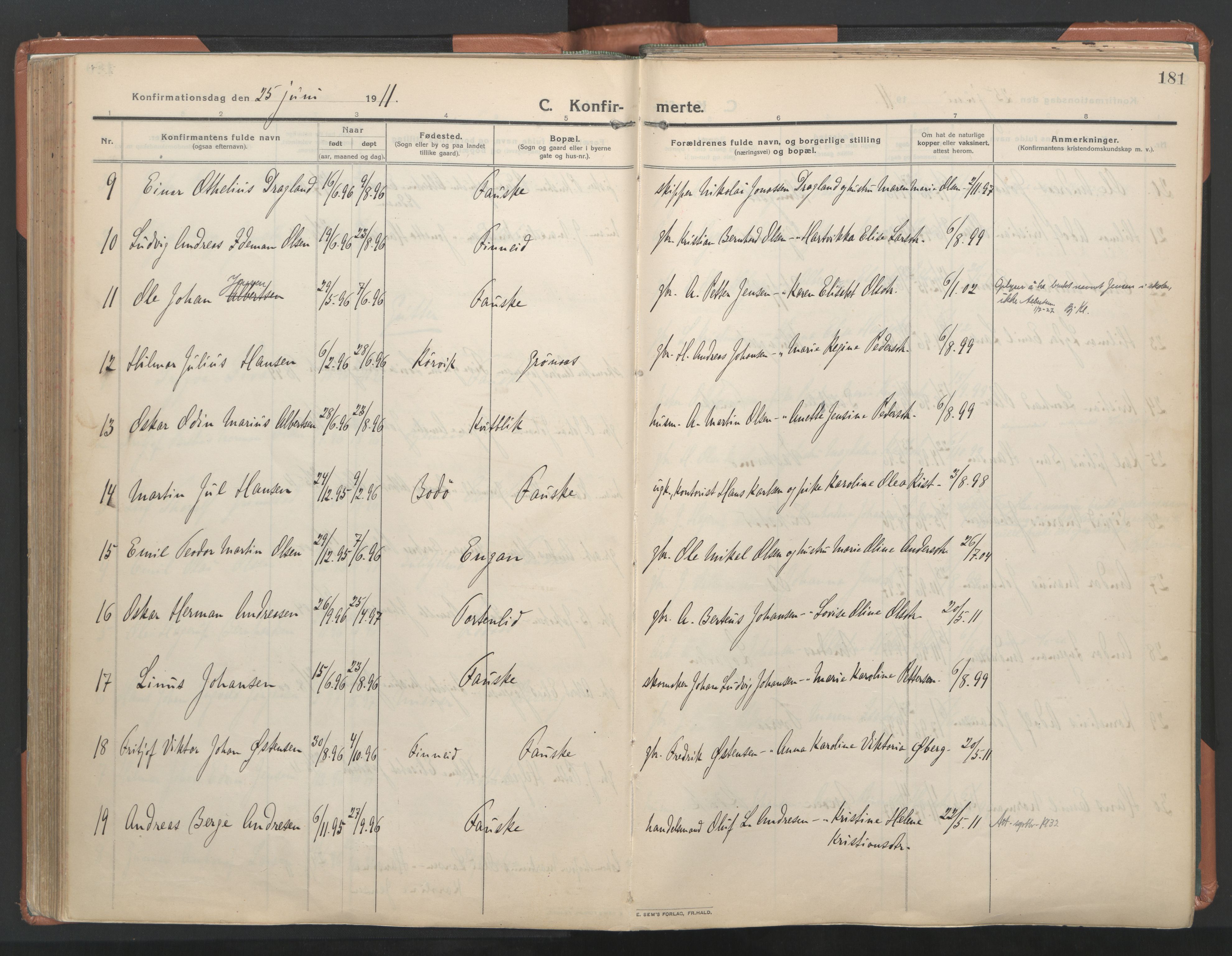 Ministerialprotokoller, klokkerbøker og fødselsregistre - Nordland, AV/SAT-A-1459/849/L0698: Parish register (official) no. 849A09, 1911-1924, p. 181