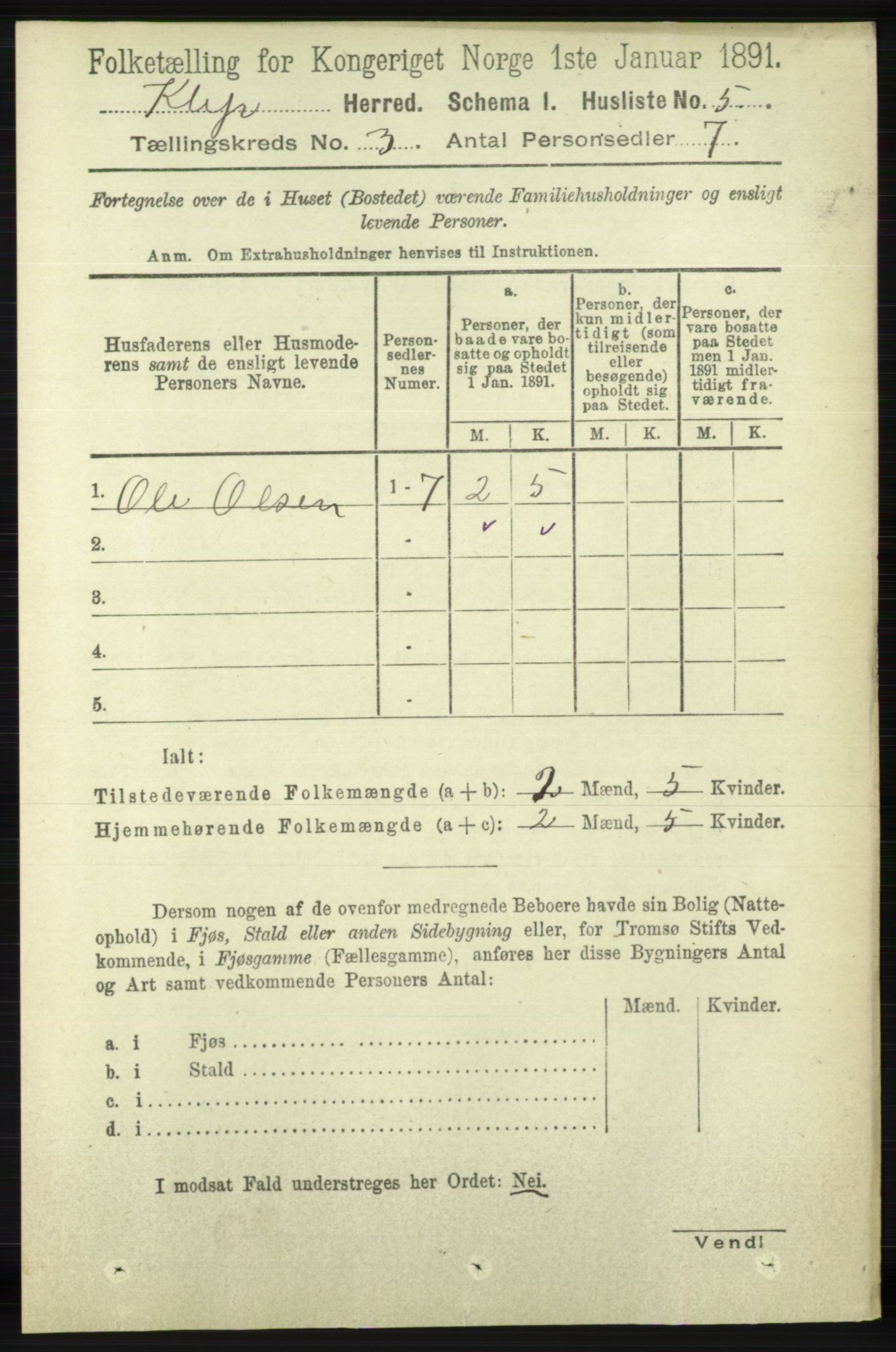 RA, 1891 census for 1120 Klepp, 1891, p. 595