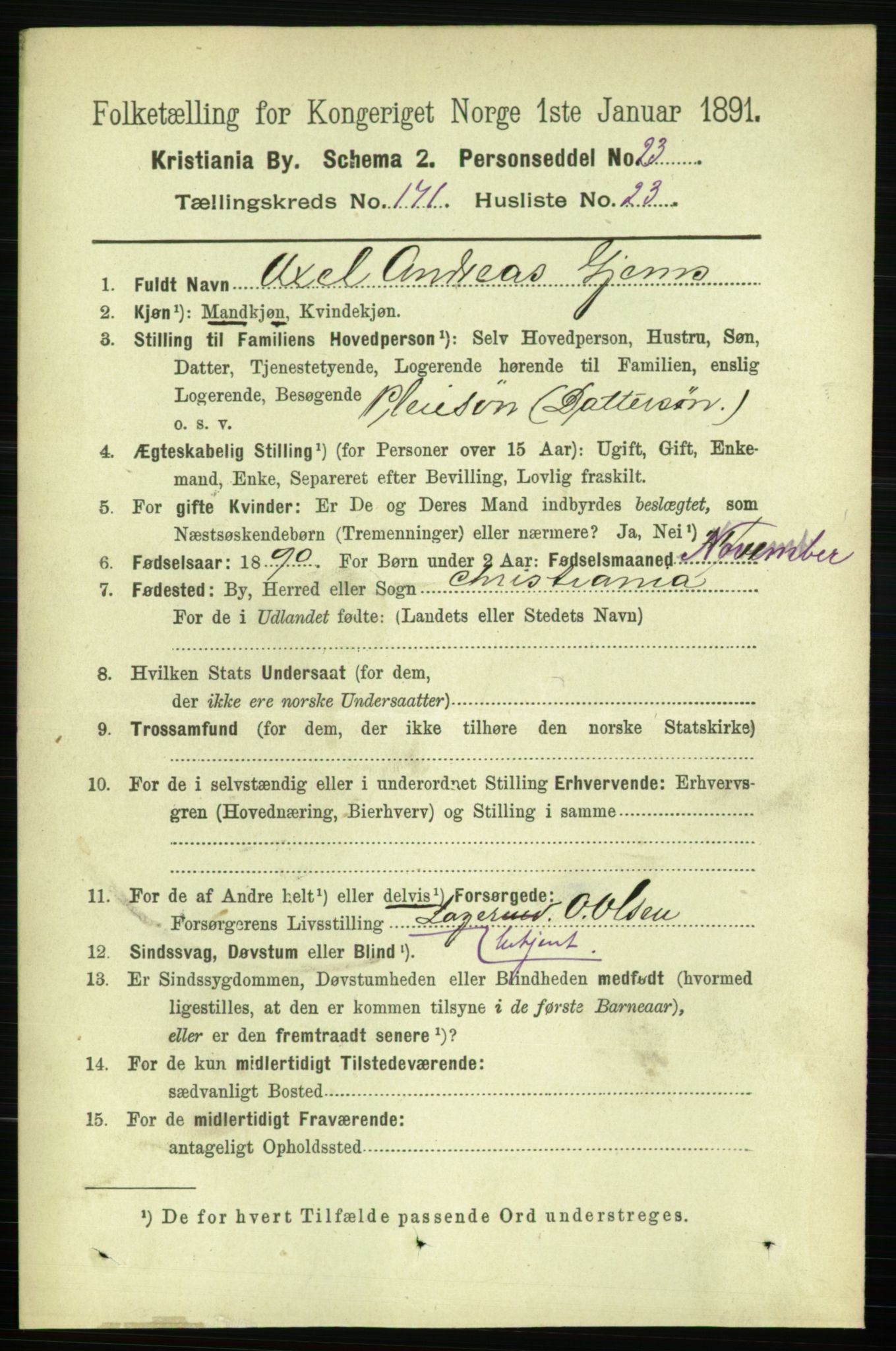 RA, 1891 census for 0301 Kristiania, 1891, p. 101188