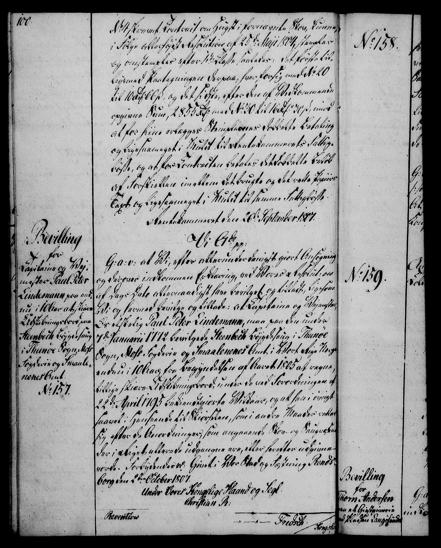 Rentekammeret, Kammerkanselliet, RA/EA-3111/G/Gg/Gga/L0019: Norsk ekspedisjonsprotokoll med register (merket RK 53.19), 1807-1810, p. 100
